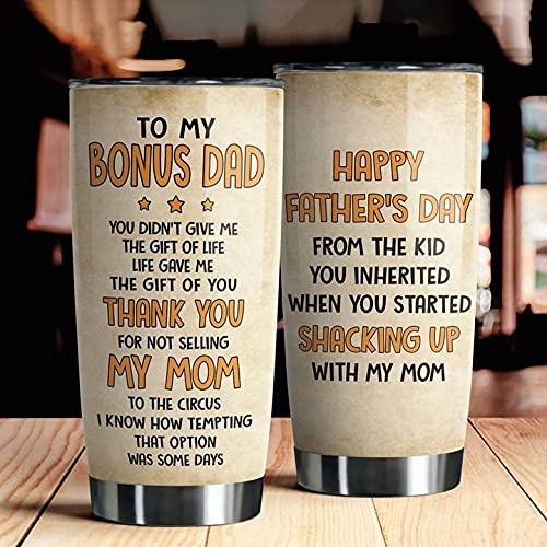 Personalized 'To My Bonus Dad' 20oz Tumbler - Funny Father's Day Gift for Stepdad, Thank You for Not Selling Mom to Circus - Insulated Travel Mug for Coffee, Office & Outdoor Use
