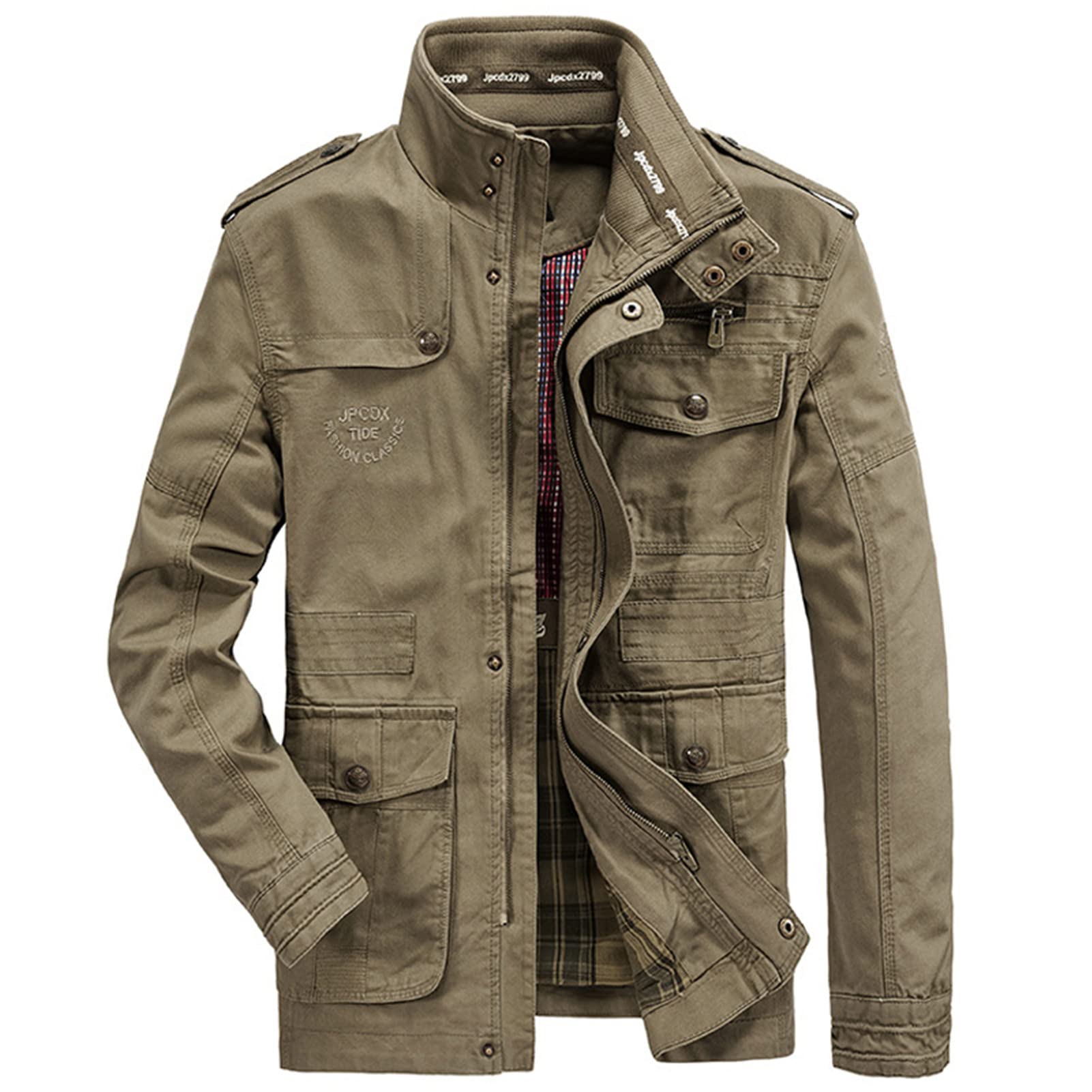 Men's Plus Size Military Jacket - Cotton Spring & Autumn Outdoor Coat with Multiple Pockets | Casual Wear for Hiking, Camping & Everyday Use