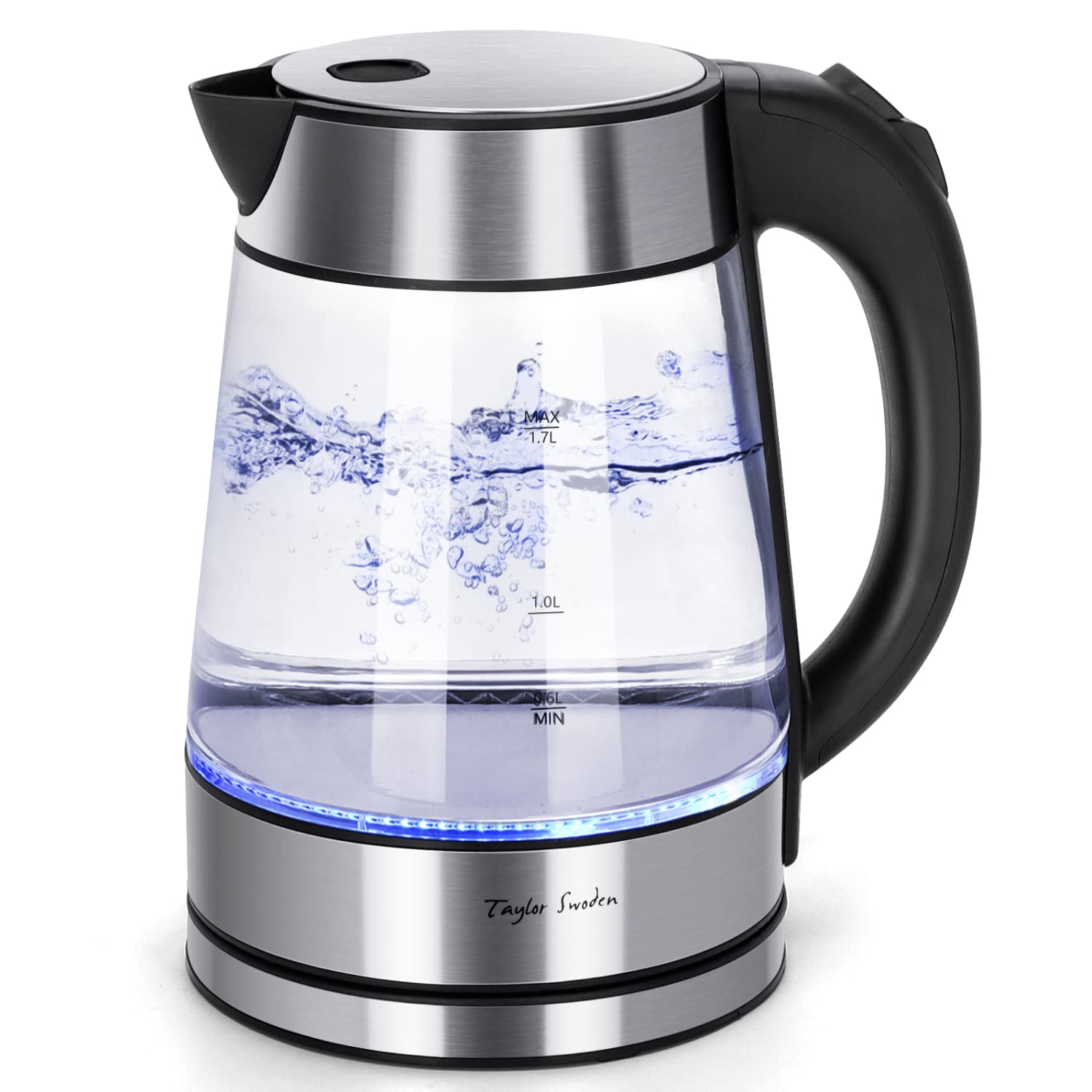 Taylor Swoden 1.7L Electric Glass Kettle - Fast Boiling Cordless Water Heater for Tea & Coffee with Auto Shut Off & Boil-Dry Protection - Perfect for Home, Office & Dorm Use