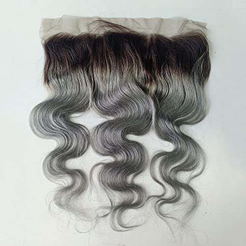 QueenKing #1B Grey Ombre Brazilian Virgin Human Hair Lace Frontal Closure 13x4