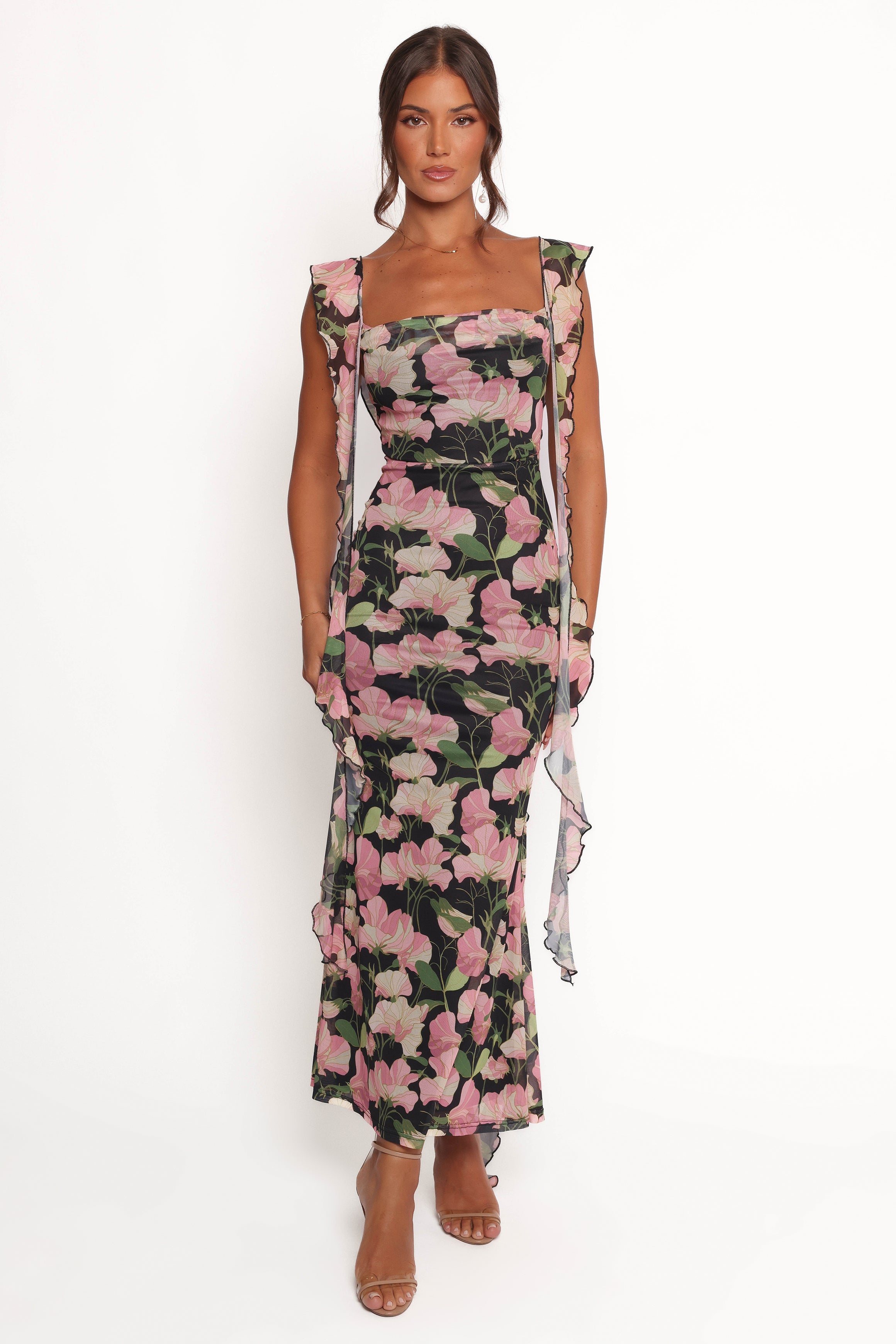 Chiara Maxi Dress - Black Floral Print Women's Long Dress for Summer, Beach, Party & Special Occasions