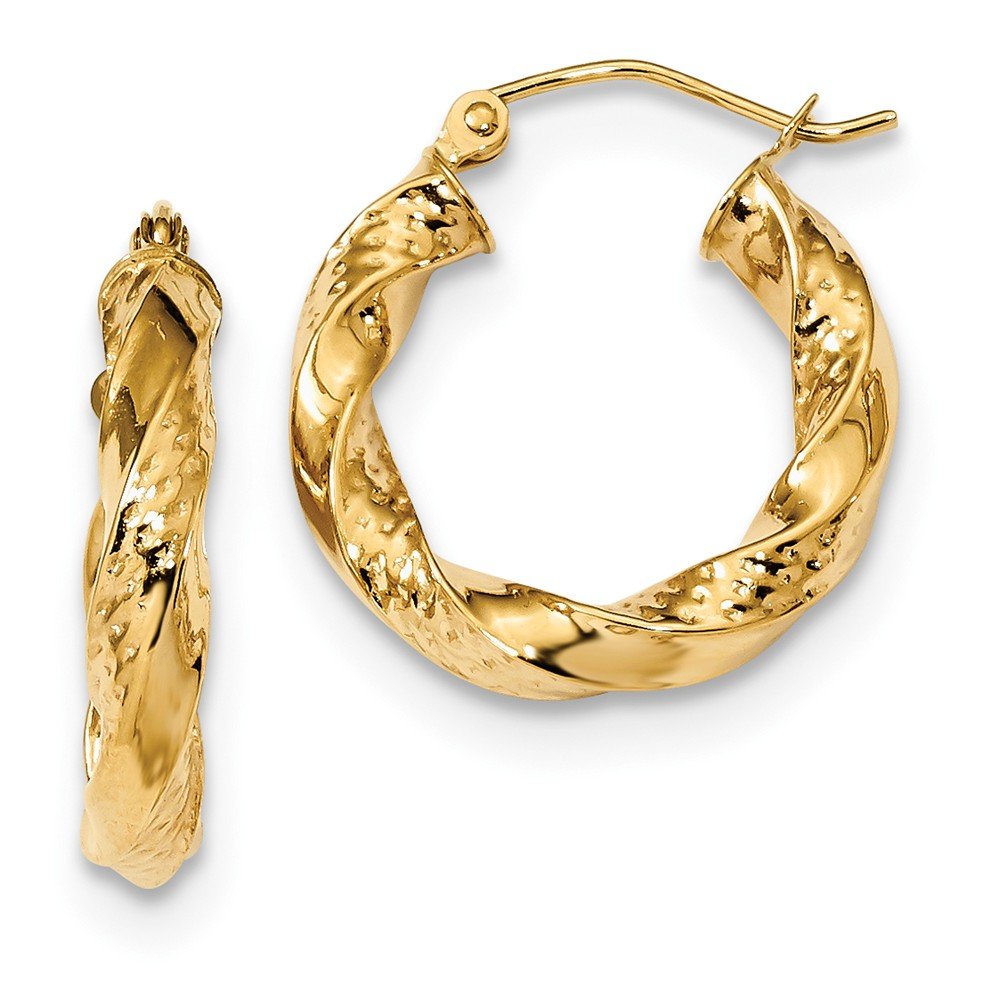 14K Yellow Gold Diamond-Cut Twist Hoop Earrings for Women - Elegant Polished Solid Gold Hoops for Everyday Wear, Date Night & Special Occasions