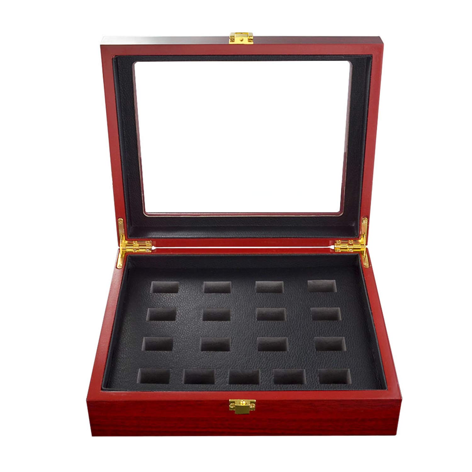 Championship Ring Display Box with Clear Glass Window - 17 Hole Wooden Ring Box for Sports Awards & Memorabilia - Perfect for Trophy Cases, Collectors & Championship Celebrations