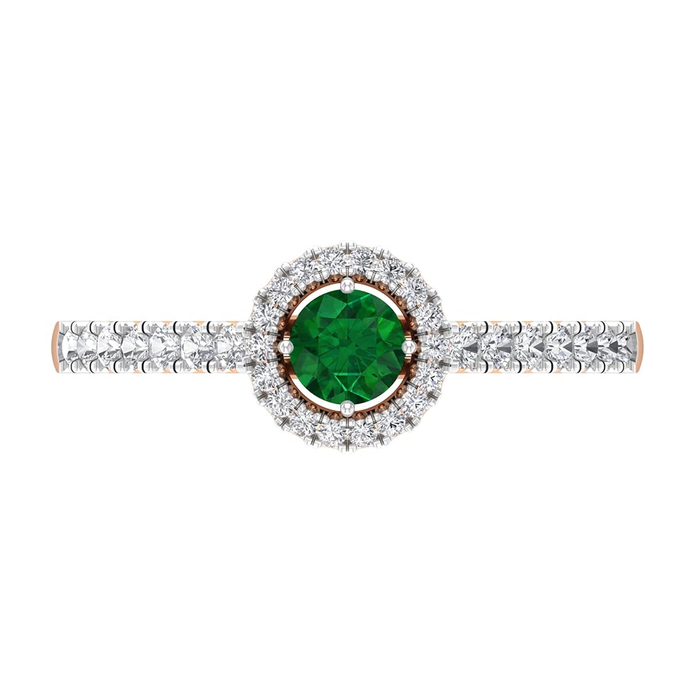14K Solid Gold Created Emerald Minimal Ring with Moissanite - Certified Lab-Grown Emerald Ring for Women, Dainty Everyday Jewelry, Perfect for Engagement, Anniversary & Gift Giving