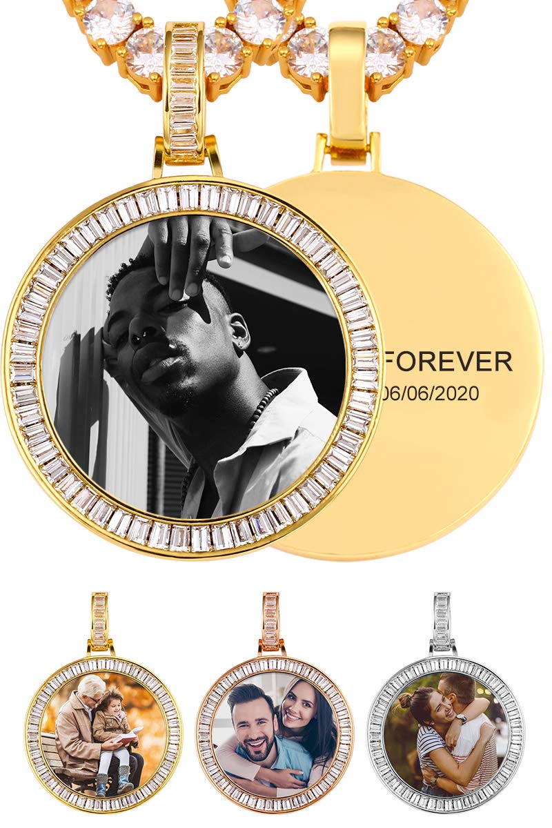 Custom Photo Necklace for Men - Personalized Engraved Round Pendant with Gold & Silver Options - Perfect Gift for Anniversaries, Birthdays & Memorials
