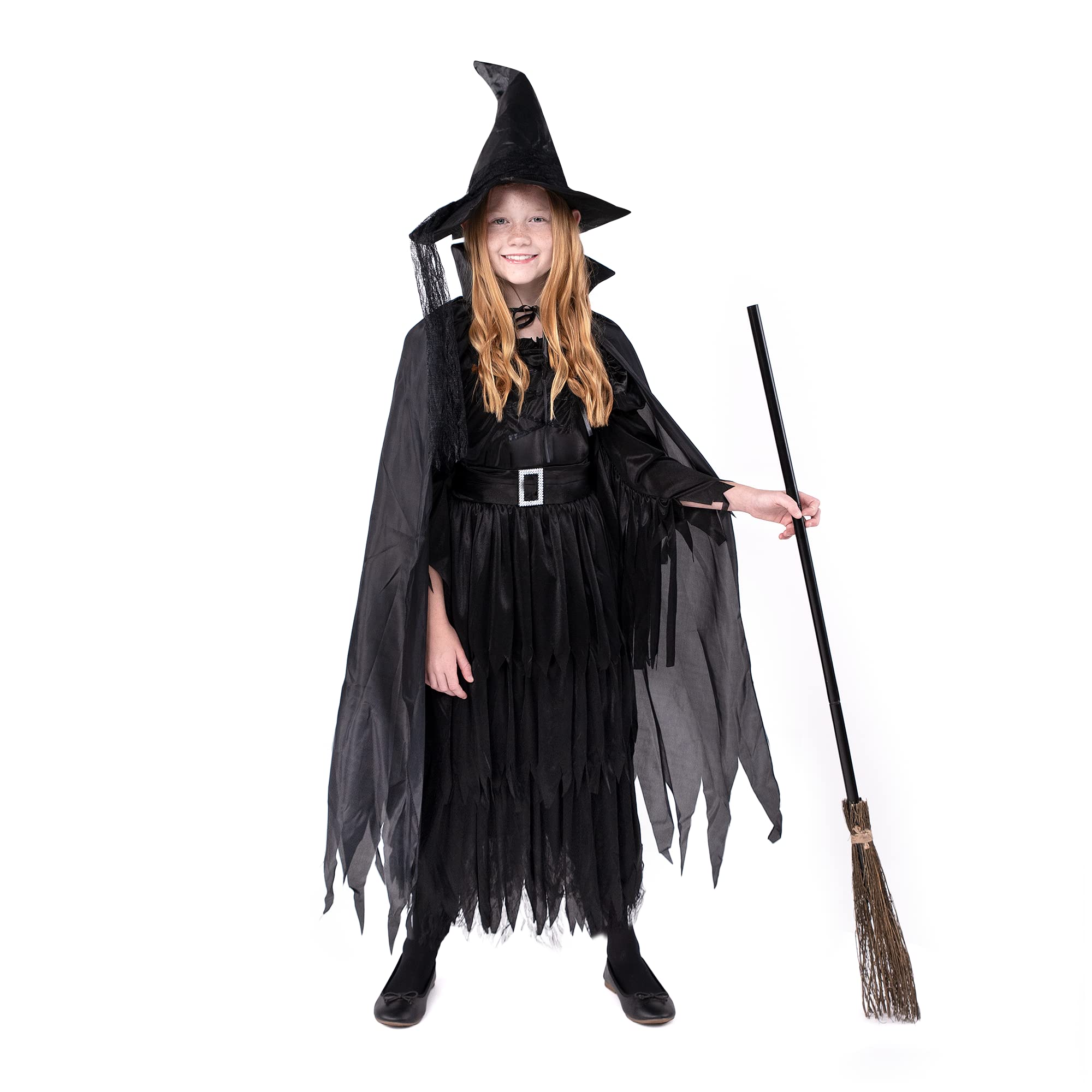Classic Child Wicked Witch Costume - Gothic Sorceress Dress for Girls - Black Halloween Witch Outfit for Trick or Treating & Cosplay Parties