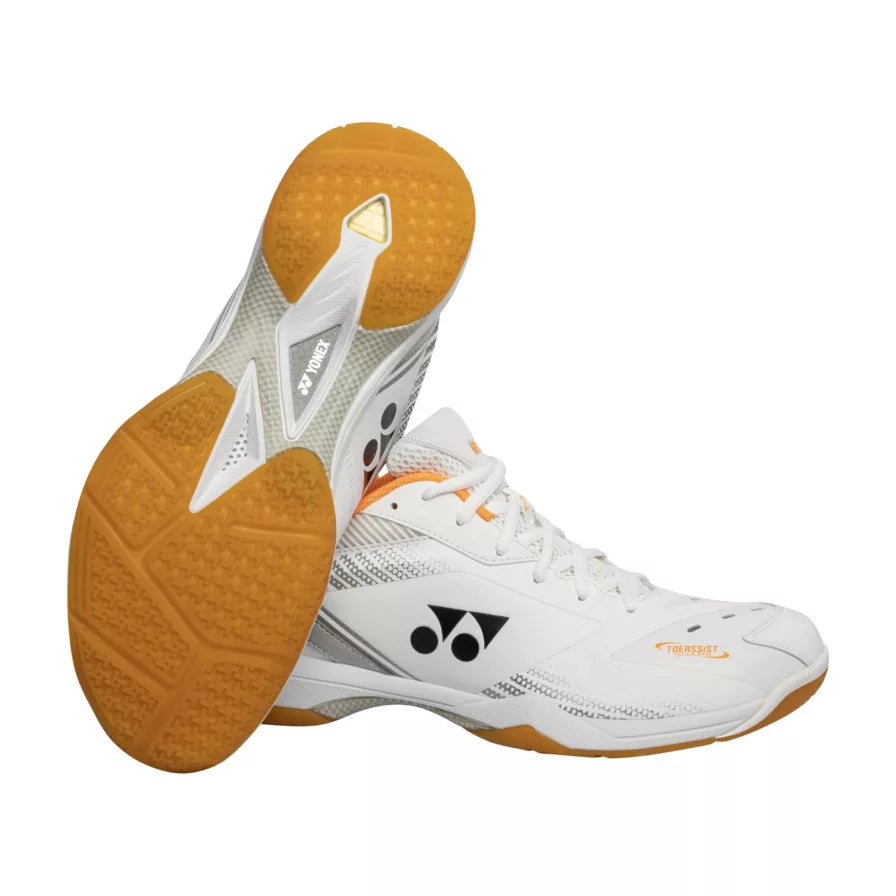 Yonex Power Cushion PC 65Z3 Wide Badminton Shoes for Men & Women - White/Orange - Professional Court Performance for Badminton & Indoor Sports