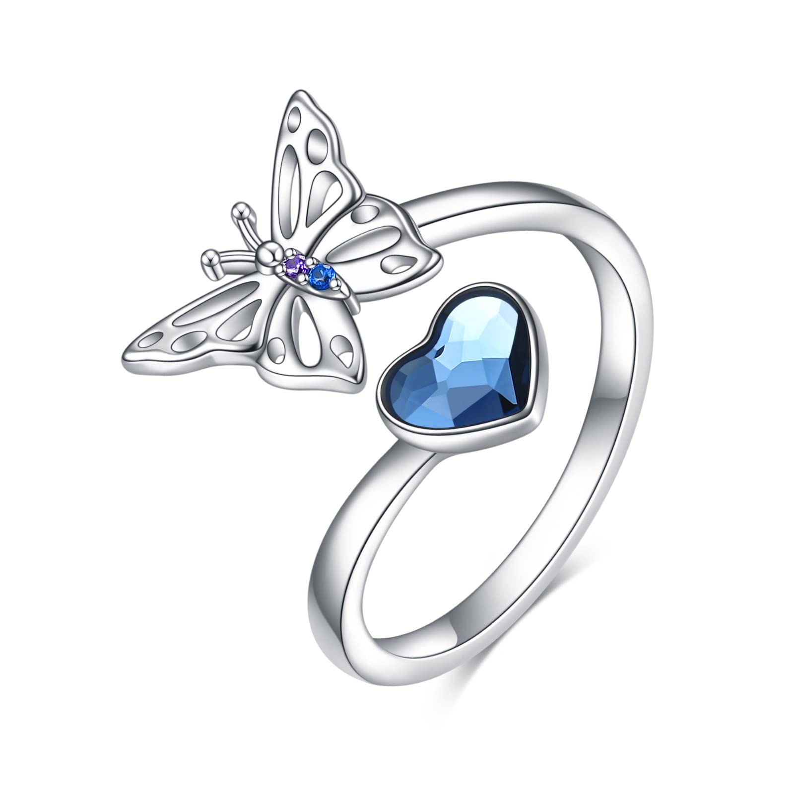 WINNICACA Sterling Silver Cow & Butterfly Ring for Women - Elegant Birthday Jewelry & Christmas Gift for Teens & Girls - Perfect for Casual Wear, Parties & Special Occasions