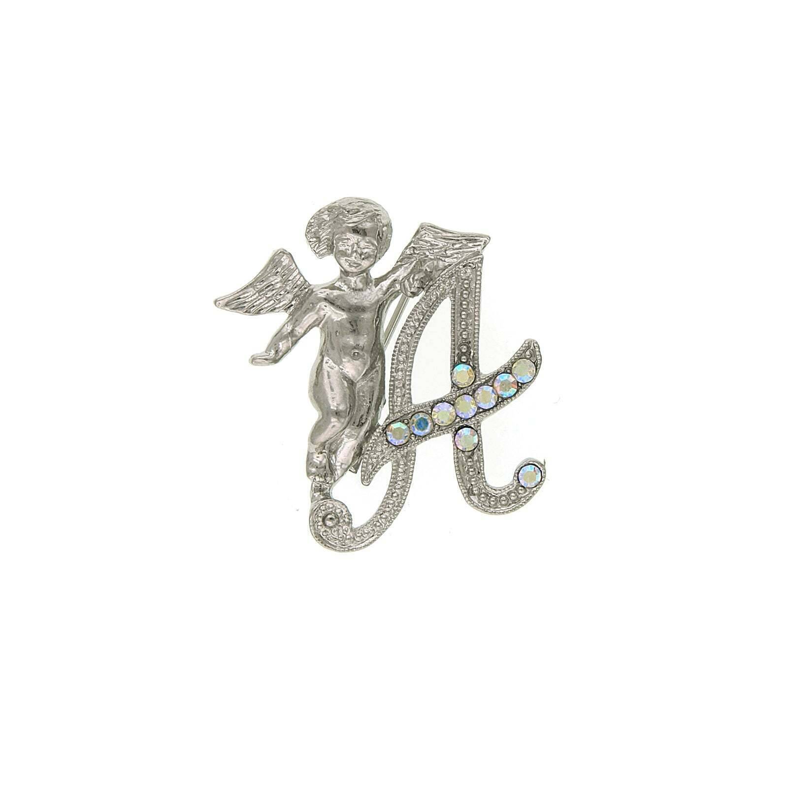 1928 Jewelry Aurore Boreale Crystal Angel Initial Pin - Elegant Personalized Initial Brooch for Women, Gift for Her, Perfect for Weddings, Anniversaries & Special Occasions
