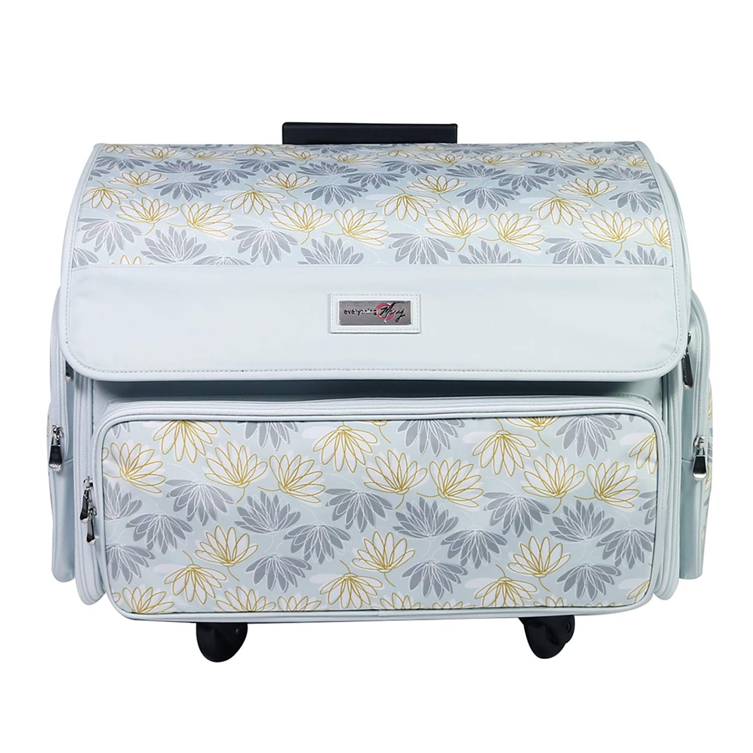 Everything Mary 4-Wheel Collapsible Deluxe Sewing Machine Storage Case - White Rolling Trolley Carrying Bag for Brother, Singer, Bernina & Most Sewing Machines - Travel Organizer Tote with Accessory Storage - Perfect for Craft Rooms, Sewing Classes & Mobile Tailors
