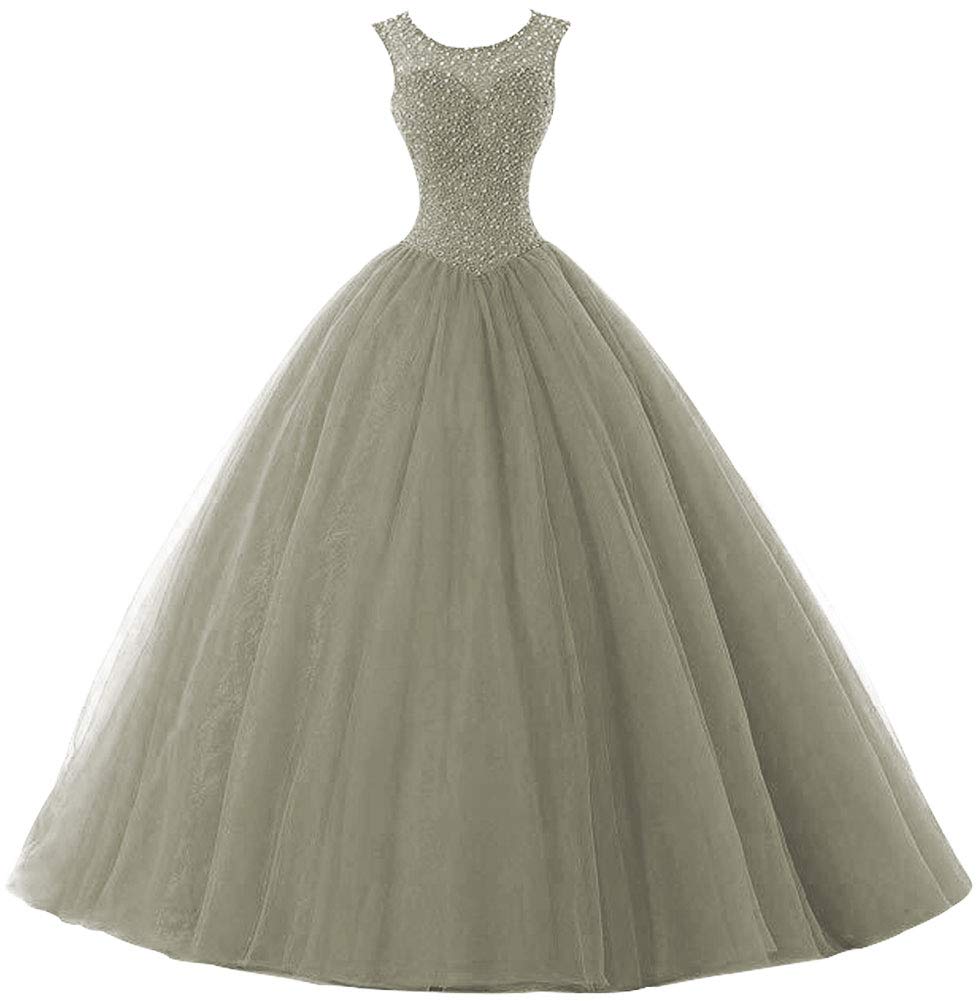 Elegant Beaded Quinceanera & Prom Ball Gown - Sleefless Tulle Formal Evening Dress for Homecoming, Wedding, Pageant & Special Occasions