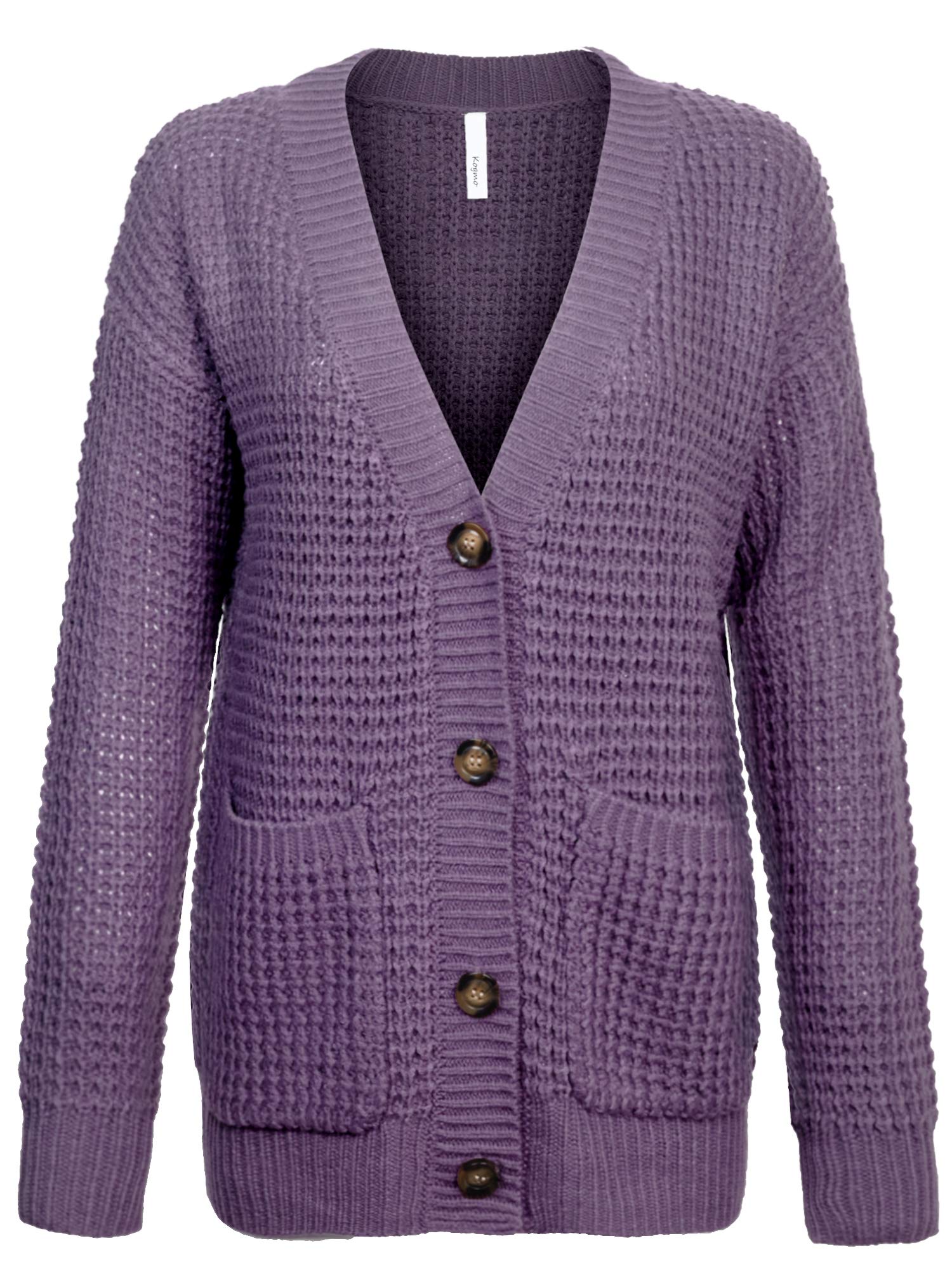 KOGMO Women's Waffle Knit Button Front Cardigan with Pockets - Cozy Fall & Winter Sweater for Casual Outfits, Office Wear, and Coffee Dates