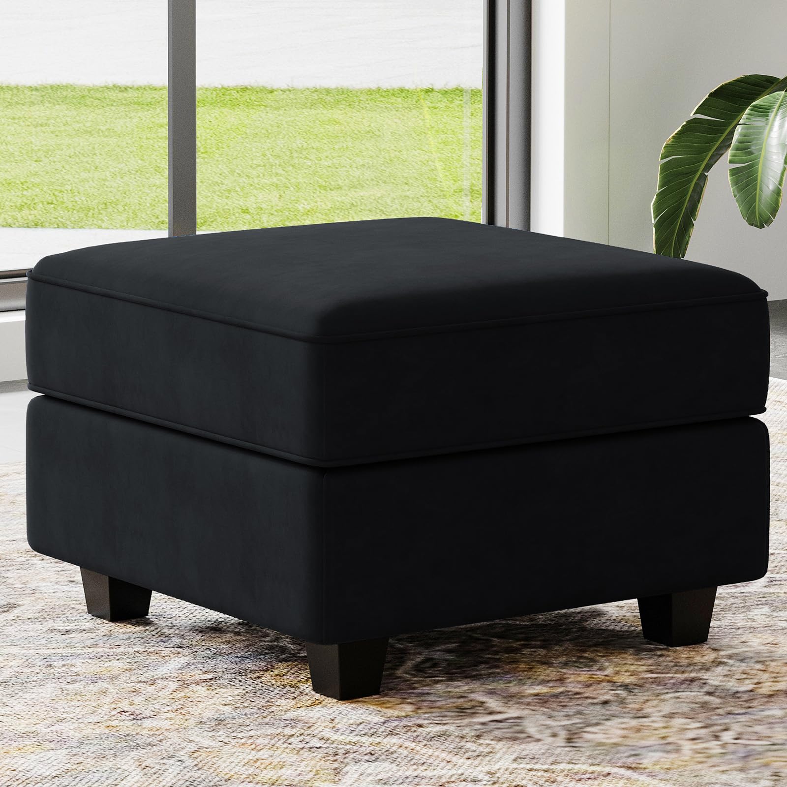 Belffin Modular Storage Ottoman - Square Velvet Foot Stool Cube for Sectional Sofa, Extra Seating & Living Room Organization - Black (Perfect for Small Spaces, Bedroom Storage & Coffee Table Alternative)