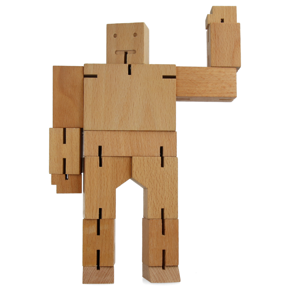 Cubebot Medium Natural Wooden Puzzle Toy - Fun & Educational Brain Teaser for Kids & Adults - Perfect for Home, Office, and Travel Entertainment