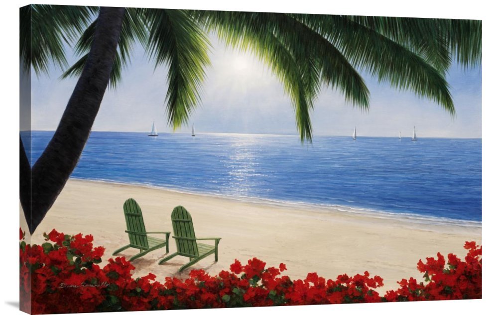 Diane Romanello 'By The Sea' Gallery Wrap Canvas Print - Coastal Wall Art Decor for Living Room, Bedroom & Office - Giclee Artwork on Stretched Canvas