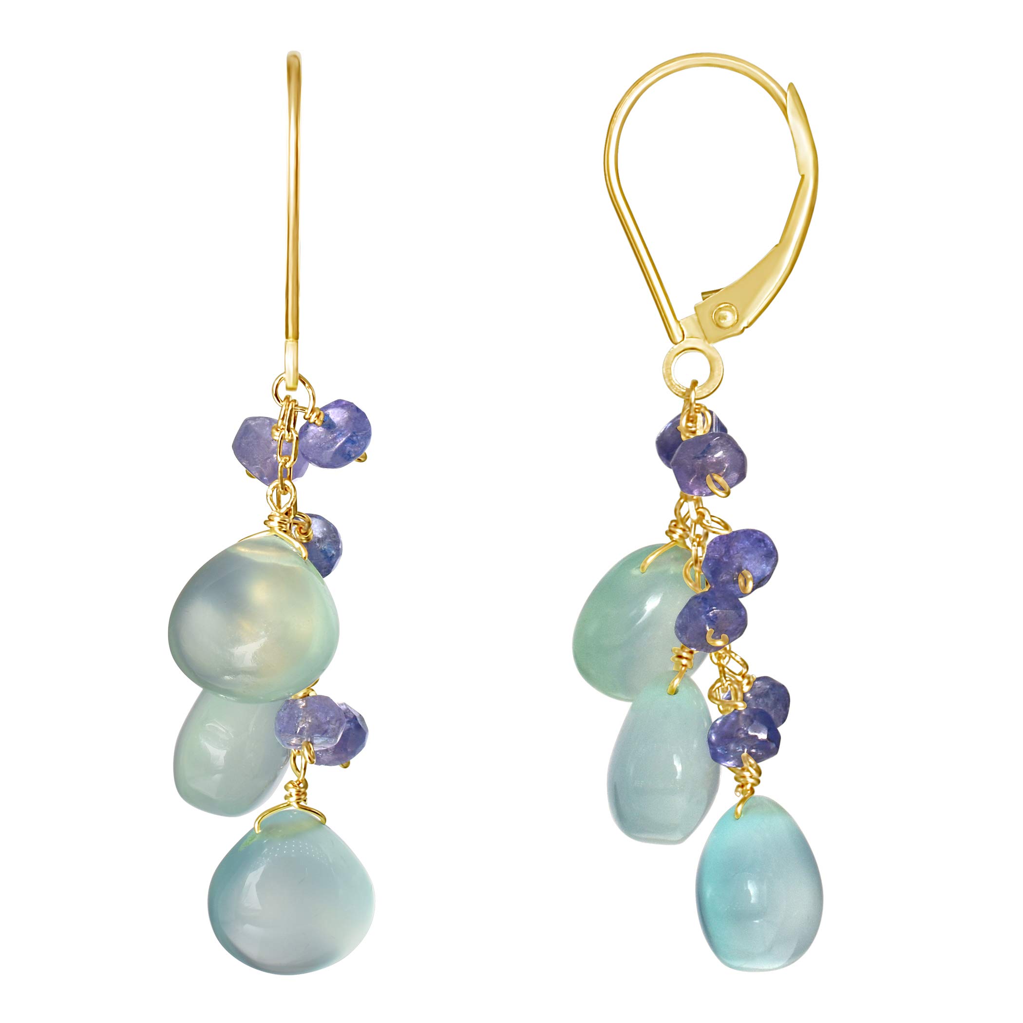 14K Gold Tanzanite & Chalcedony Dangle Earrings for Women - Elegant Fine Jewelry Gift for Wedding, Anniversary, Birthday & Graduation | Perfect for Date Night, Cocktail Parties & Special Occasions