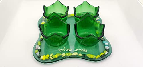 Green Glass Shabbat Candlesticks - Elegant Jewish Candle Holders for Sabbath & Holidays | Perfect Wedding Gift, Housewarming Present & Home Decor for Jewish Celebrations