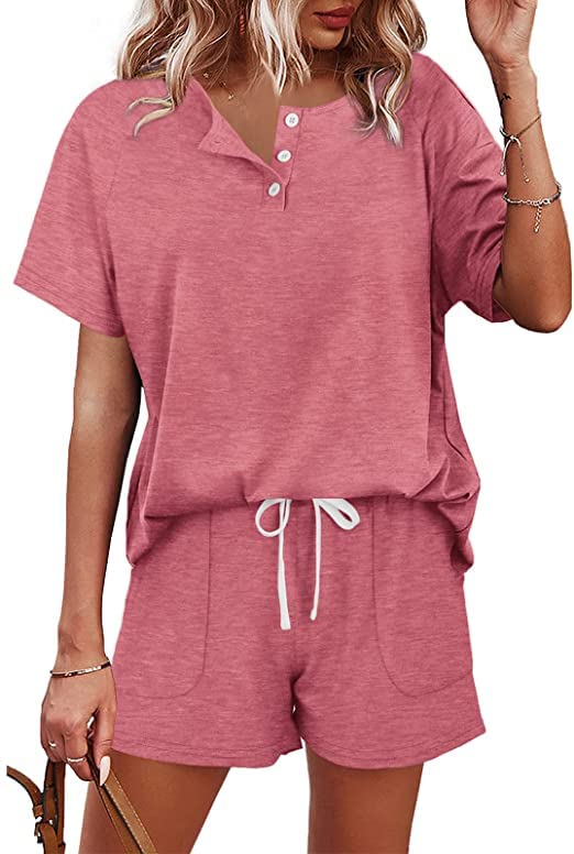2 Piece Women's Shorts Sets - Button Down Top & Shorts Casual Summer Lounge Outfit with Pockets | Perfect for Yoga, Beach, Vacation & Everyday Wear