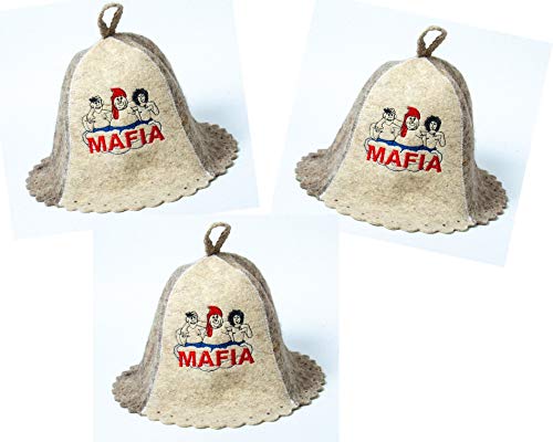 3-Pack Russian Banya Sauna Hat for Men & Women - Wool Felt Finnish Bath Hair Care SPA Cap - Protects Hair from Heat - Perfect Gift for Friends (Great for Sauna, Steam Room, Spa & Home Relaxation)