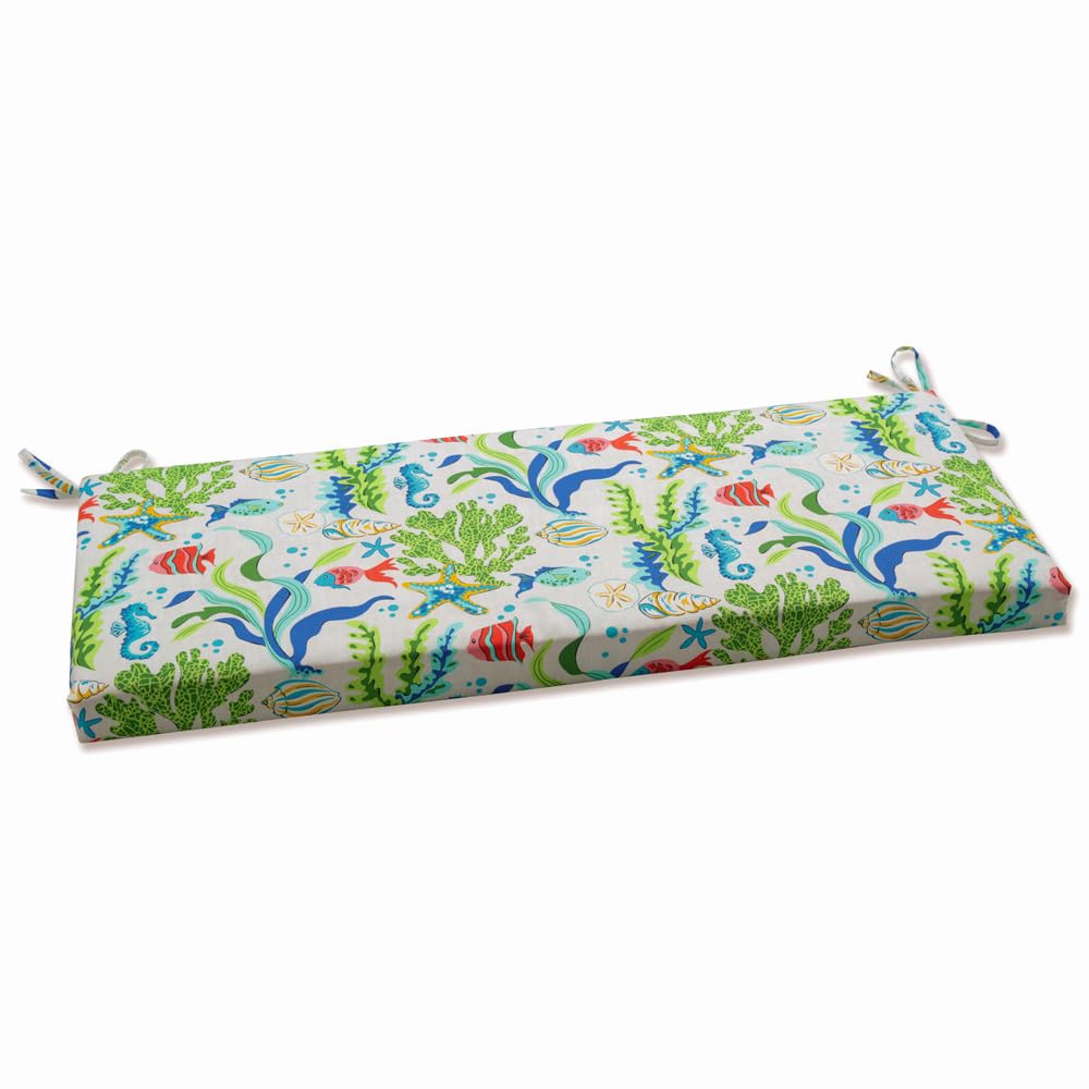 Pillow Perfect Coral Bay Blue Bench & Swing Cushion for Outdoor & Indoor Use - Water-Resistant Patio Furniture Cushion for Porch, Garden, and Deck