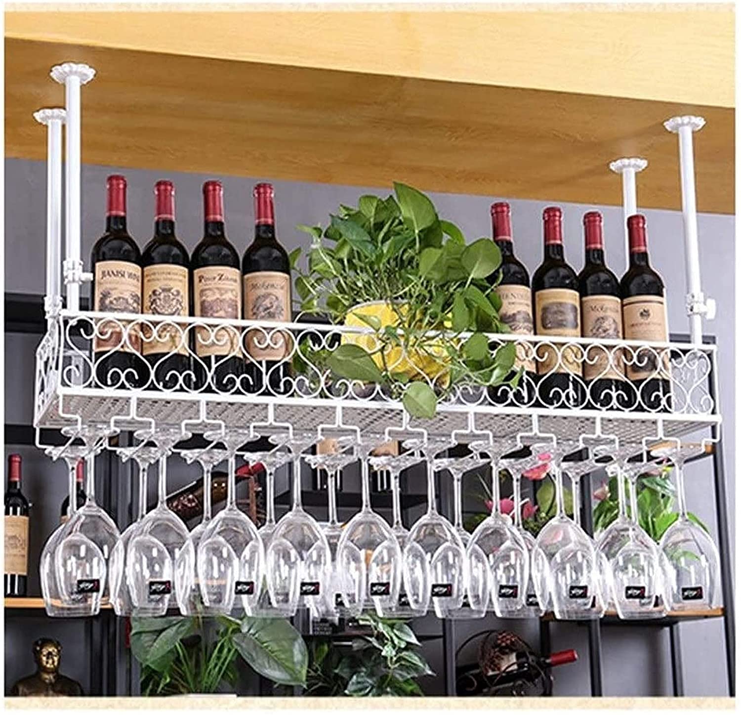 KEKEYANG White Wine Glass Rack - 60x25cm Countertop Hanging Cup Holder, Creative Goblet Display Stand for Home Bar, Kitchen & Dining Room Decor - Perfect for Wine Storage & Upside Down Glass Drying