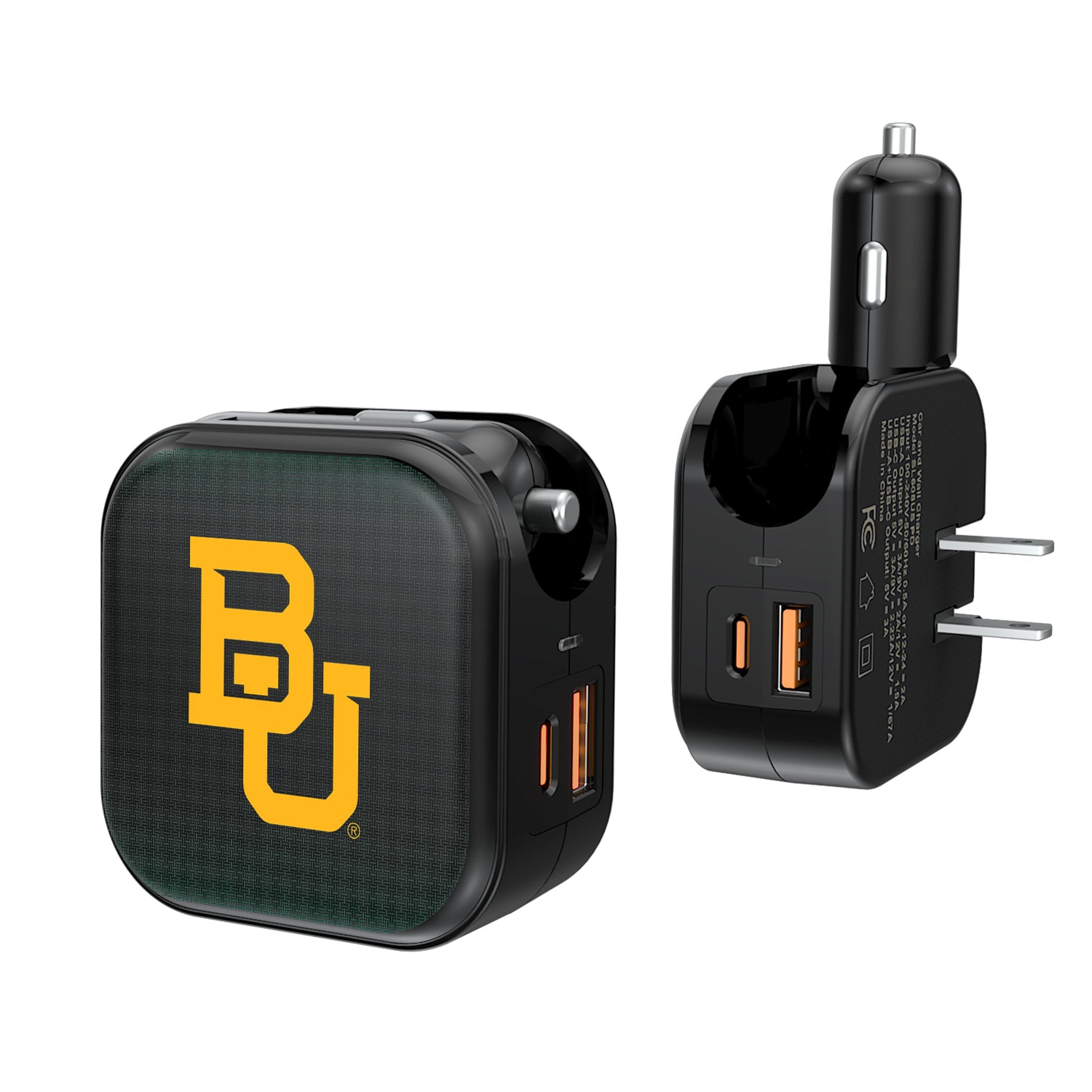 Baylor University Bears Linen 2-in-1 USB A/C Fast Charger - Perfect for Home, Office & Travel - Compatible with Smartphones & Tablets
