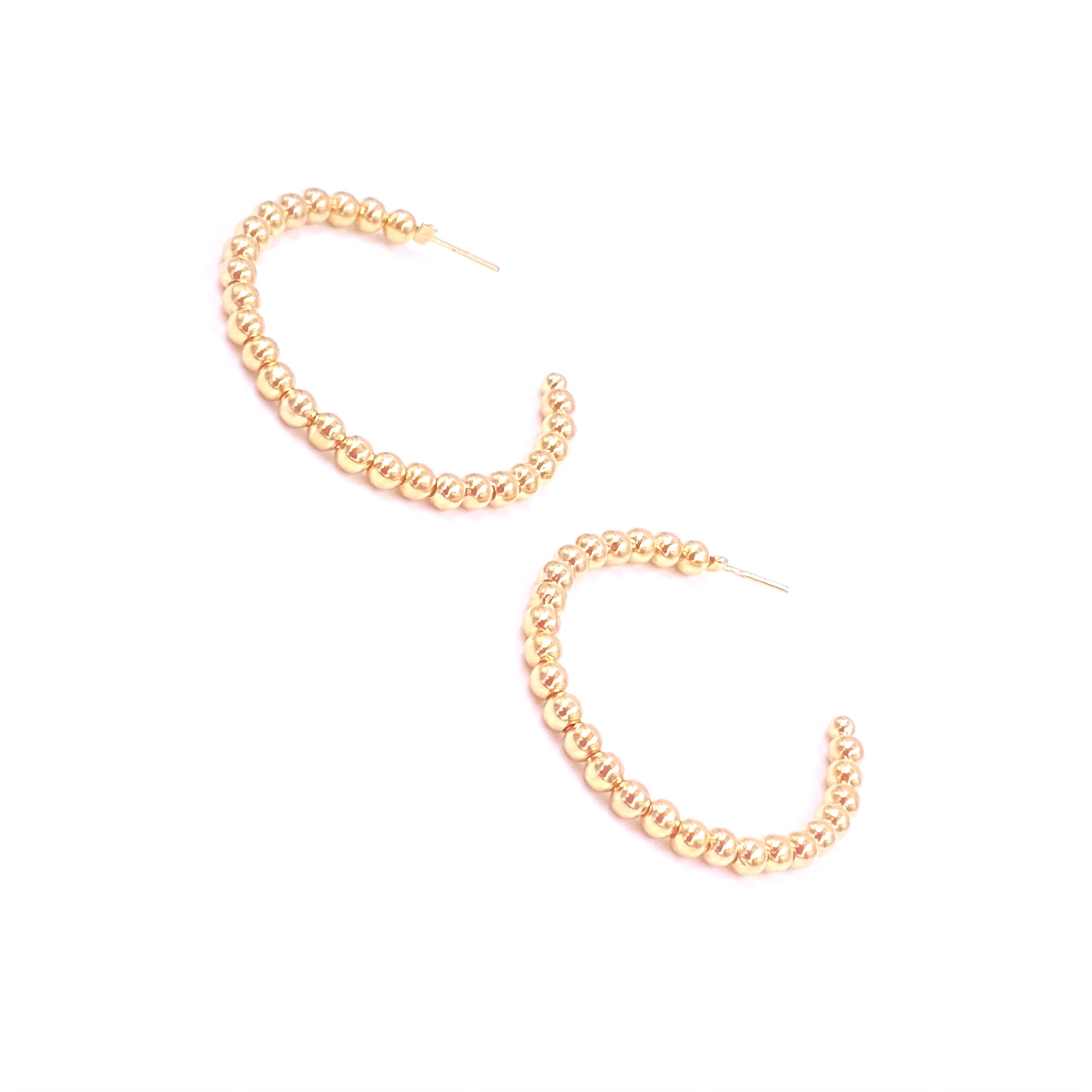 Ashley Gold Stainless Steel Gold Plated Ball Beaded 1.5 Inch Hoop Earrings for Women - Perfect for Parties, Weddings & Everyday Wear