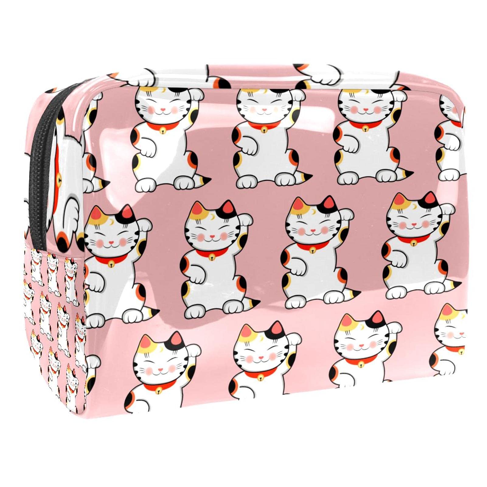 Japanese Lucky Cat Cosmetic Bag - Cute Pink Makeup Storage Pouch for Toiletries, Pencils & Travel Essentials | Perfect for School, Office & Travel Accessories