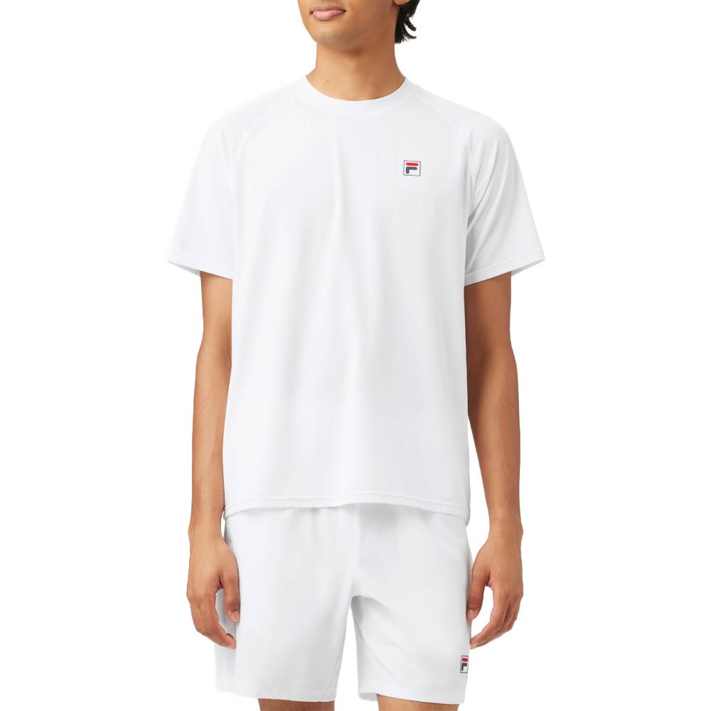 Fila Men's Short Sleeve Crewneck T-Shirt - Comfortable Cotton Blend Casual Tee for Workout, Gym & Everyday Wear (White)