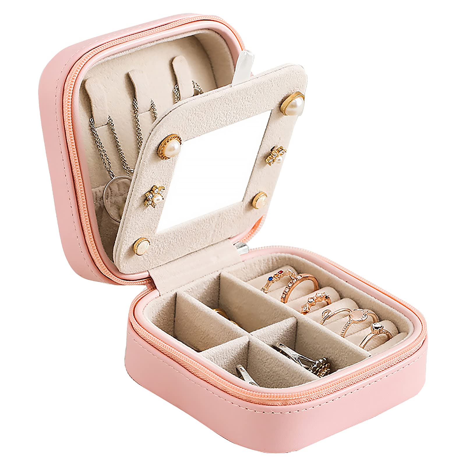 Portable Jewelry Organizer Box with Mirror - Compact Travel Jewelry Case for Necklaces, Bracelets & Rings | Girls' Jewelry Storage Solution for Vacation, Business Trips & Daily Use