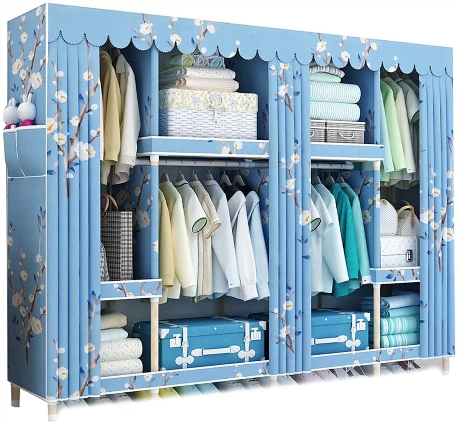 Solid Wood Wardrobe Closet Organizer - Portable Moisture-Proof Storage Cabinet for Clothes & Accessories | Extra Storage Armoire for Bedroom, Closet & Dorm Organization | FANJIANI
