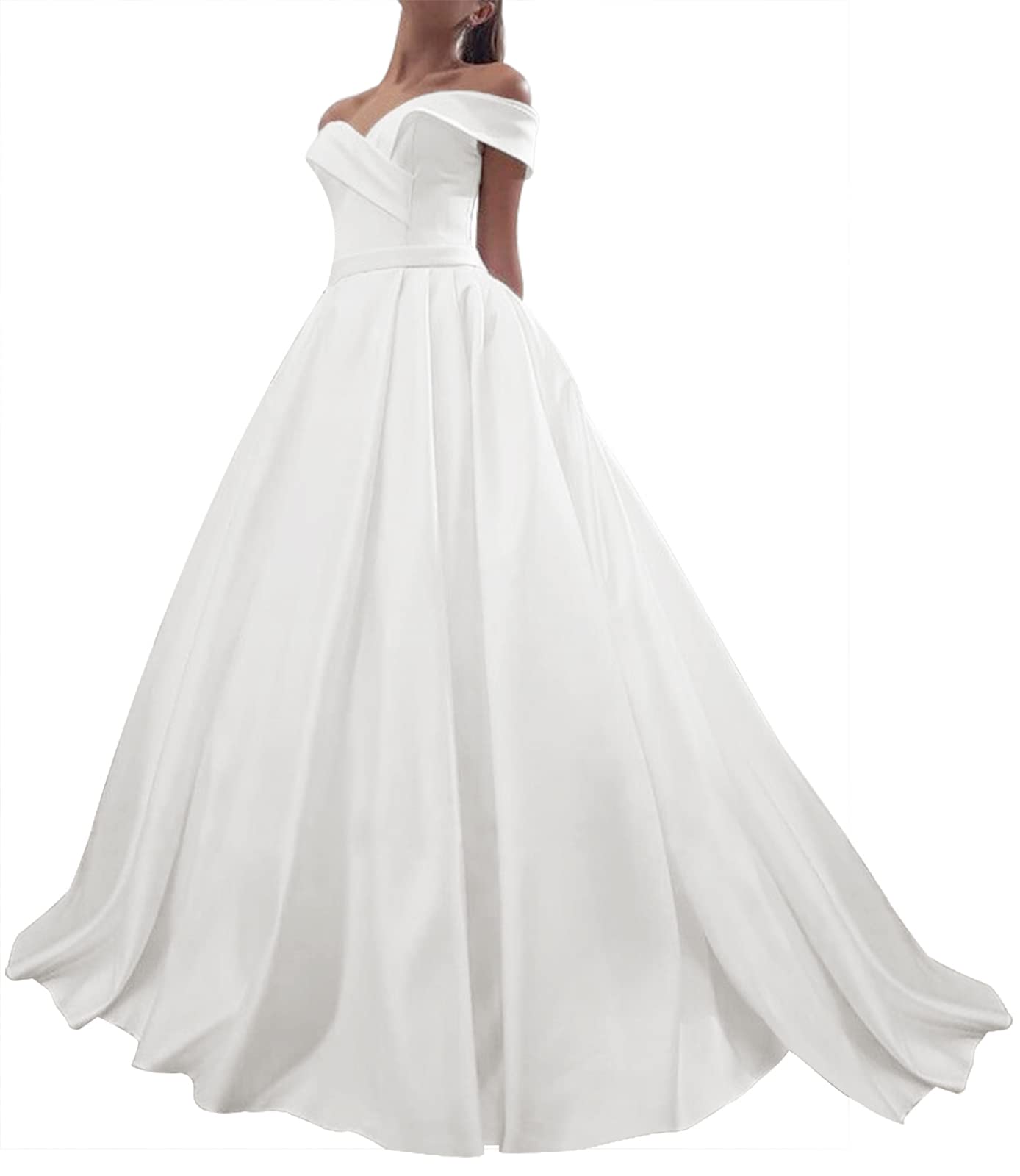 JAEDEN Elegant Satin Off-The-Shoulder Wedding Dress Ball Gown for Bride - Perfect for Church Ceremony, Beach Wedding & Formal Reception