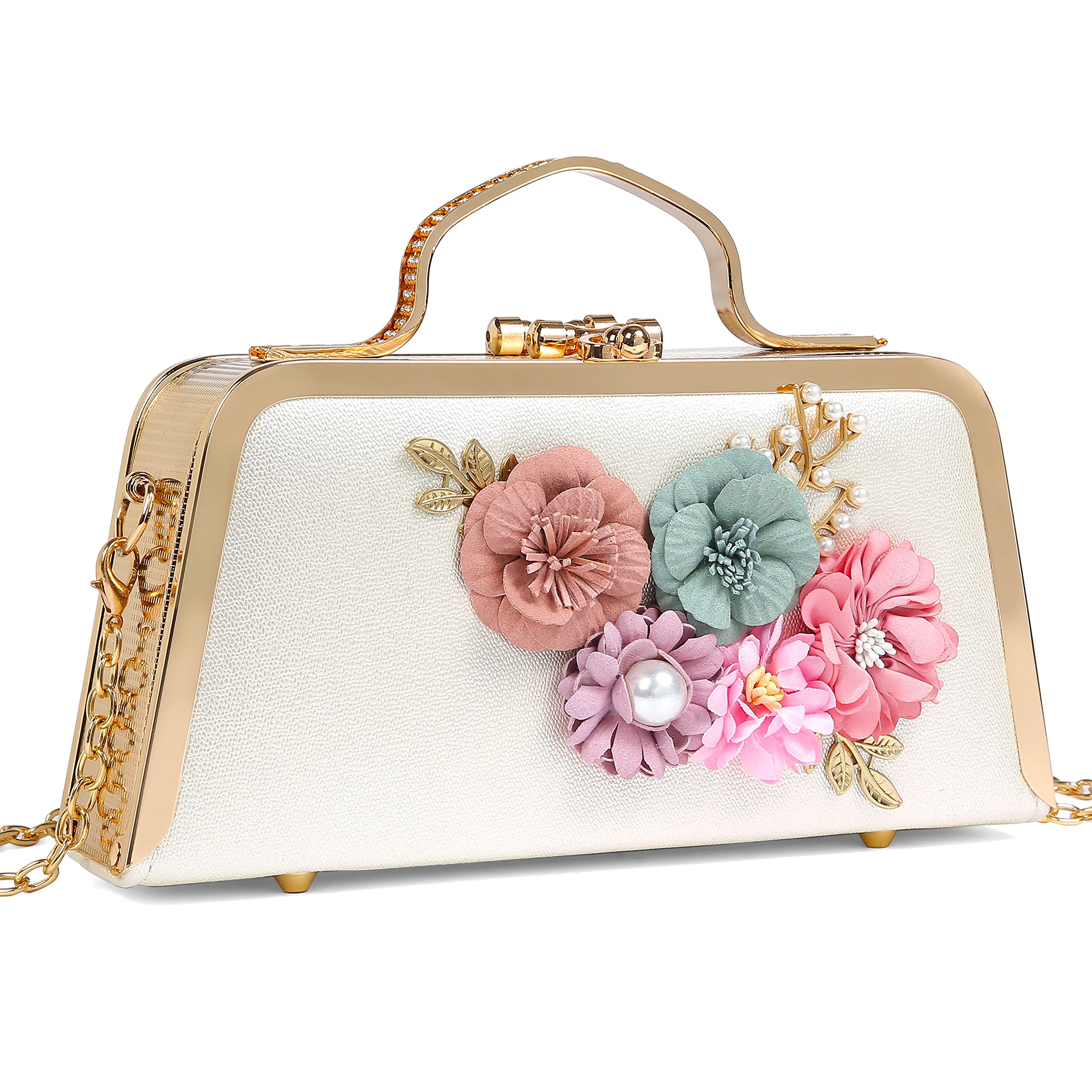 Elegant Floral Clutch Purse for Women - Wedding Party Evening Bag with Shoulder Strap | Perfect for Bridal Events, Prom Nights & Formal Occasions