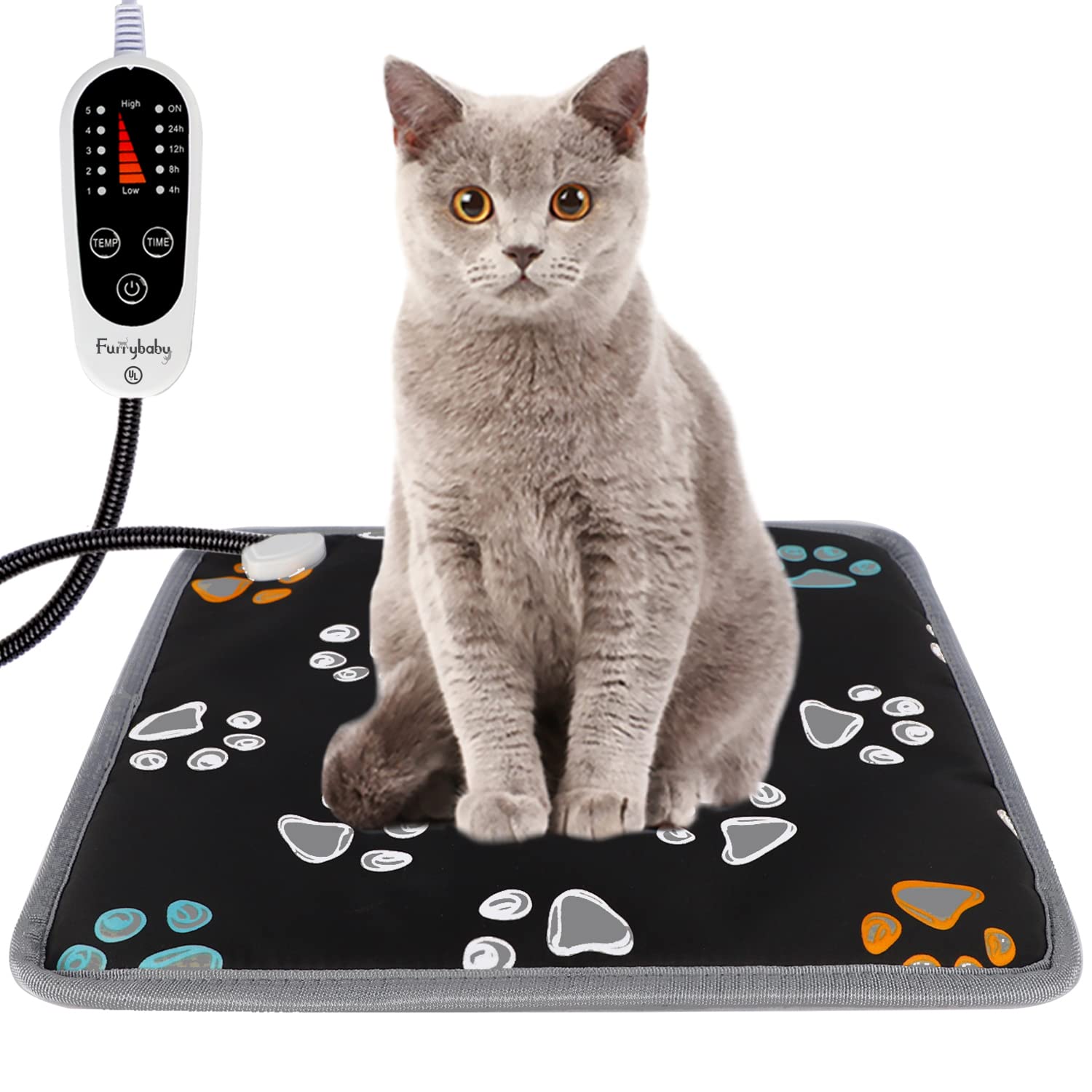 Furrybaby Waterproof Pet Heating Pad - 5-Level Adjustable Temperature & Timer, Durable Anti-Bite Tube - Perfect for Indoor Cats, Dogs & Puppies (17