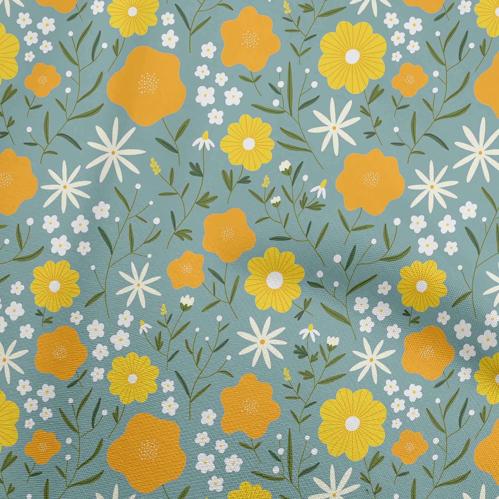 oneOone Silk Tabby Yellow Floral Printed Fabric by The Yard - 42 Inch Wide for DIY Kids Clothing, Sewing & Craft Projects - Perfect for Dresses, Quilts & Home Decor
