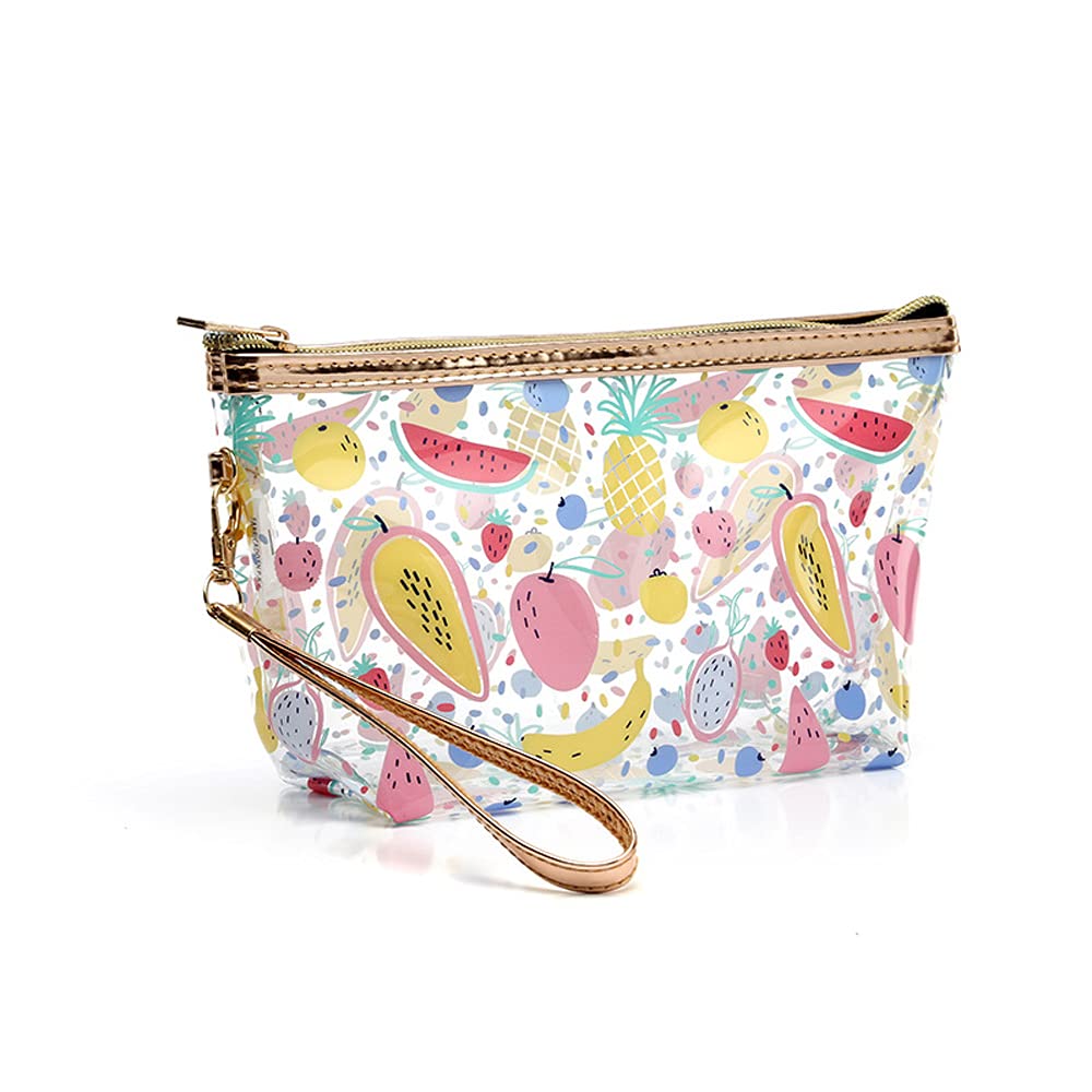 Lmbabter Clear Waterproof Makeup Bag for Women - Fruit Pattern Cosmetic Pouch with Zipper Handle, Portable Toiletry Organizer for Travel, Gym & Bathroom Storage (Fruit Design)