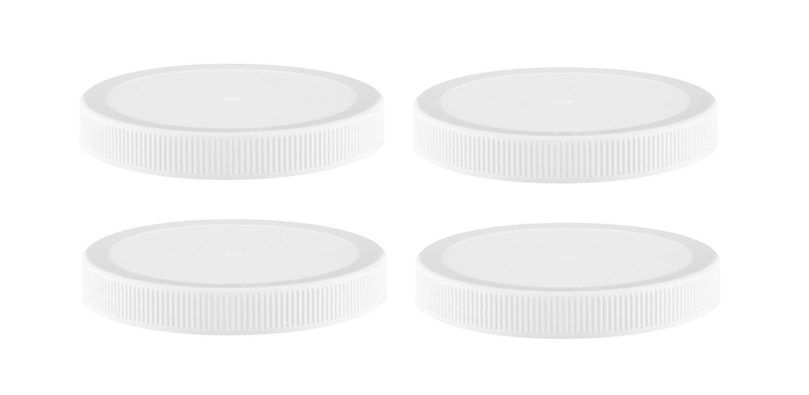 110mm Food Grade Safe PP Plastic White Ribbed Matte Top Canning Lids for Wide Mouth Glass Jars - Fermenting, Pickling & Food Storage - Made in USA (Pack of 4) - Perfect for Home Canning, DIY Preserves & Kitchen Organization