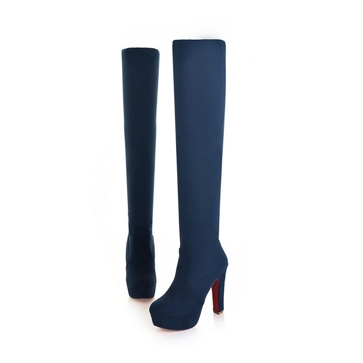 Dear Time Women's Suede Fashion Knee High Boots - Pointed Toe Lace Up Winter Warm Boots Navy Blue US 9.5 | Stylish Casual Outfits & Cold Weather Wear