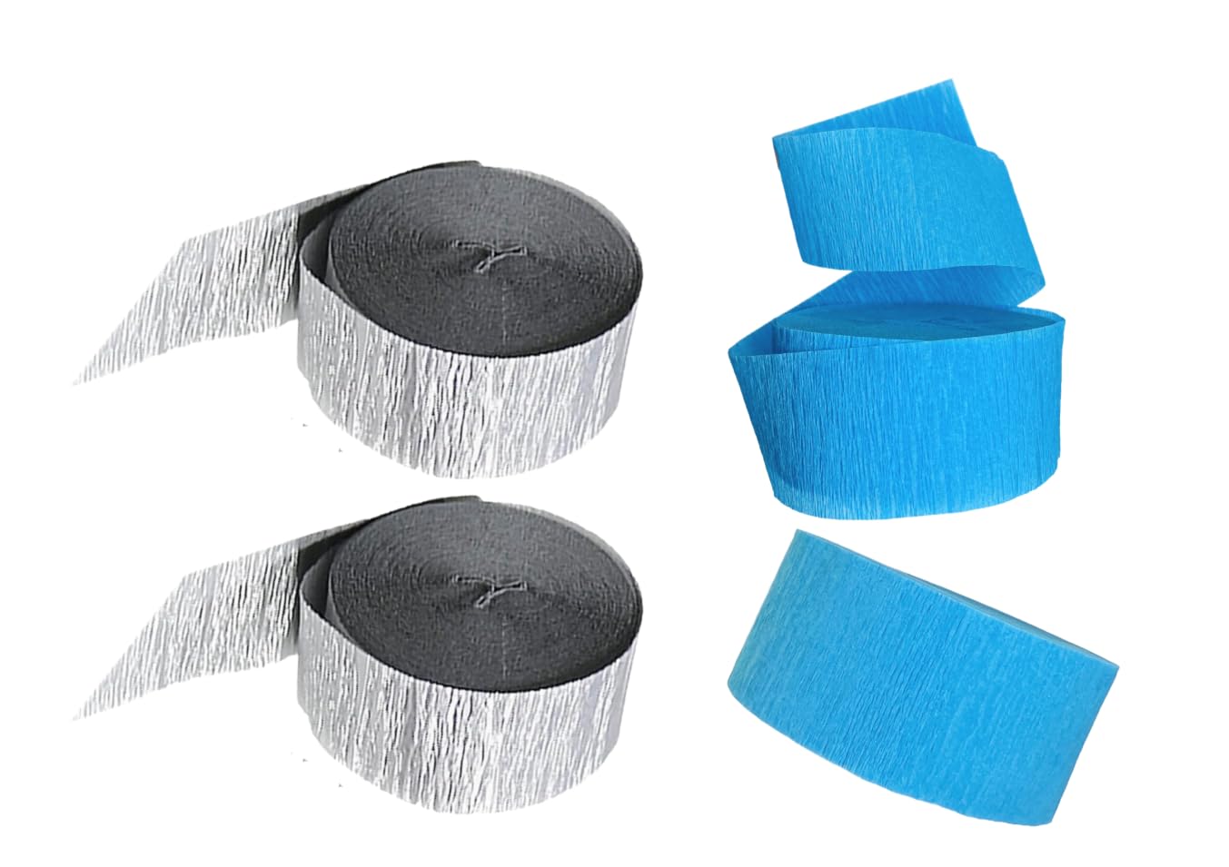 Premium Turquoise & Metallic Silver Crepe Paper Streamers - 4 Rolls USA-Made Party Decorations for Birthday, Wedding & Holiday Celebrations