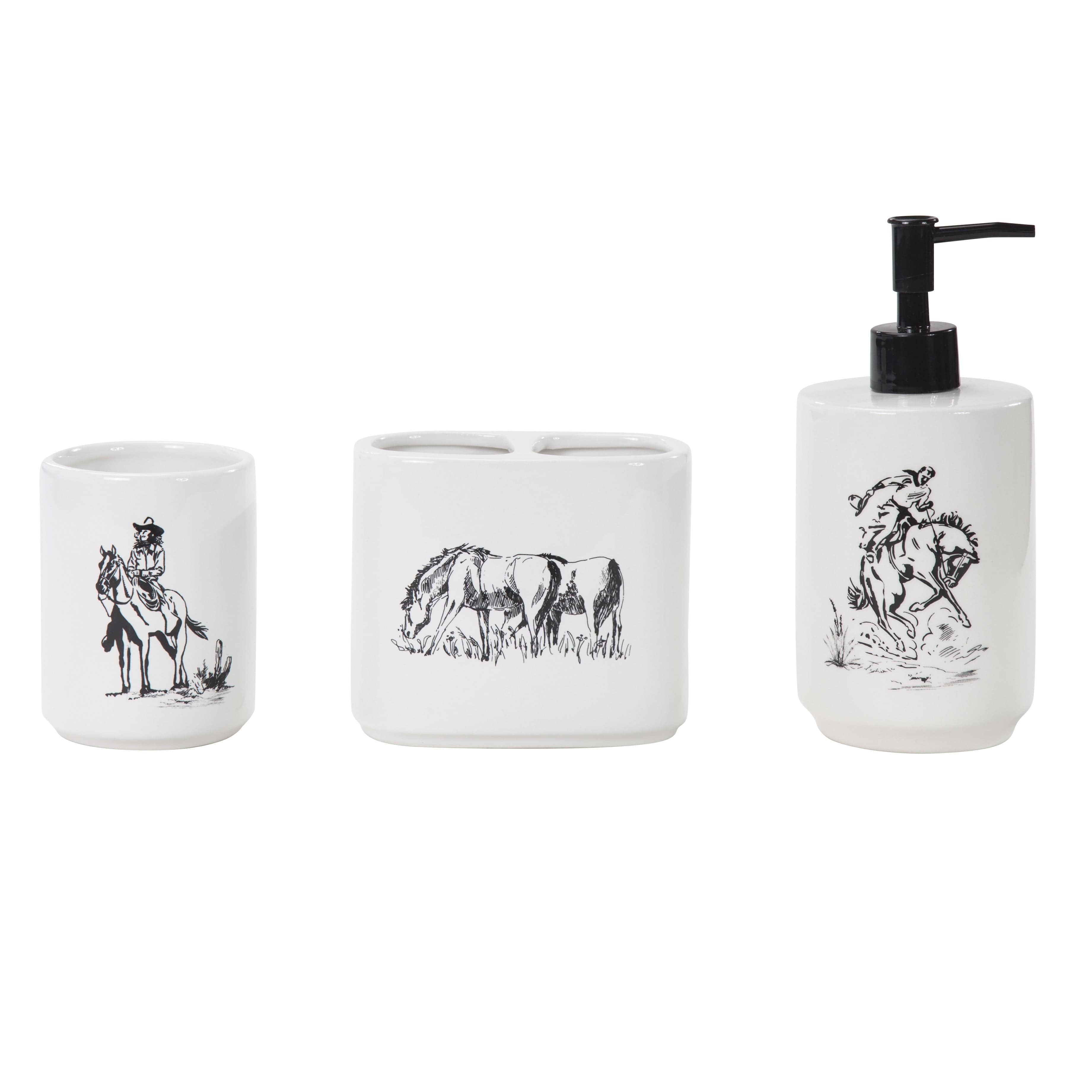 Ranch Life 3-Piece Bathroom Countertop Set - Soap Dispenser, Toothbrush Holder & Tumbler - Perfect for Farmhouse, Rustic & Country Style Home Decor