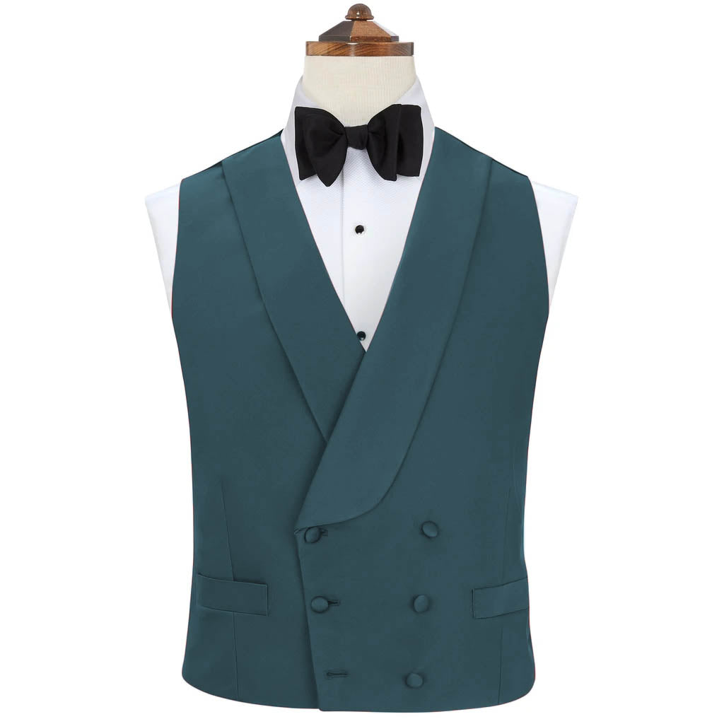 Hudson Teal Grosgrain Silk & Cotton Waistcoat for Men - Formal & Wedding Attire - Elegant Vest for Business, Cocktail Parties & Special Occasions