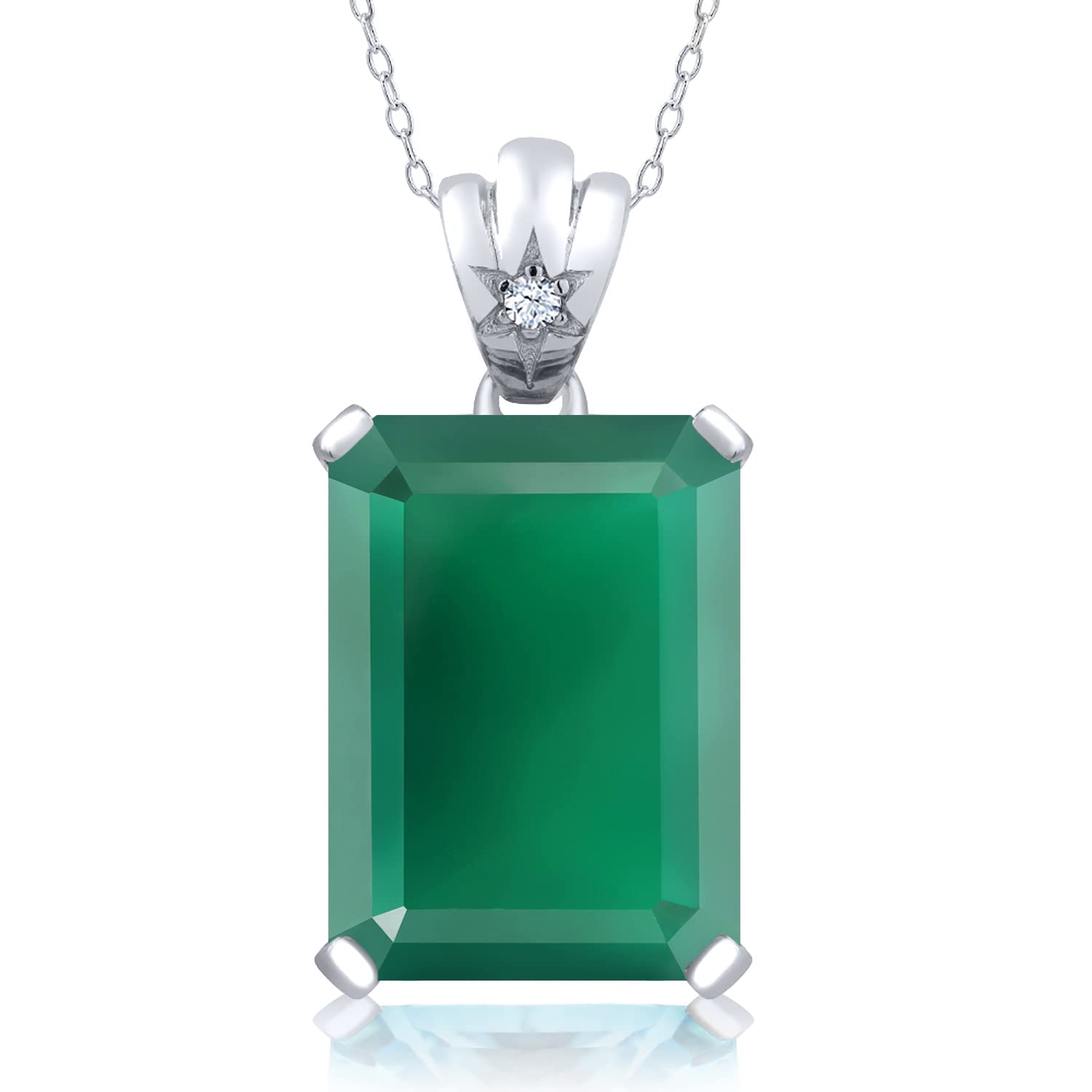 Gem Stone King 925 Sterling Silver Emerald Cut Birthstone Pendant Necklace - 18X13MM Center Stone with 1.8MM Round Accents | Elegant Jewelry Gift for Women, Mom, Wife | 18 Inch Chain Included | Perfect for Birthdays, Anniversaries & Special Occasions