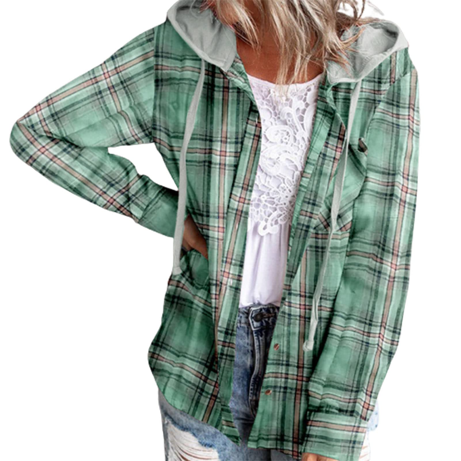 Stylish Women's Plaid Trench Coat with Hood & Pockets - Single-Breasted Spring Jacket for Casual Outfits | Perfect for Office, Dating & Daily Wear