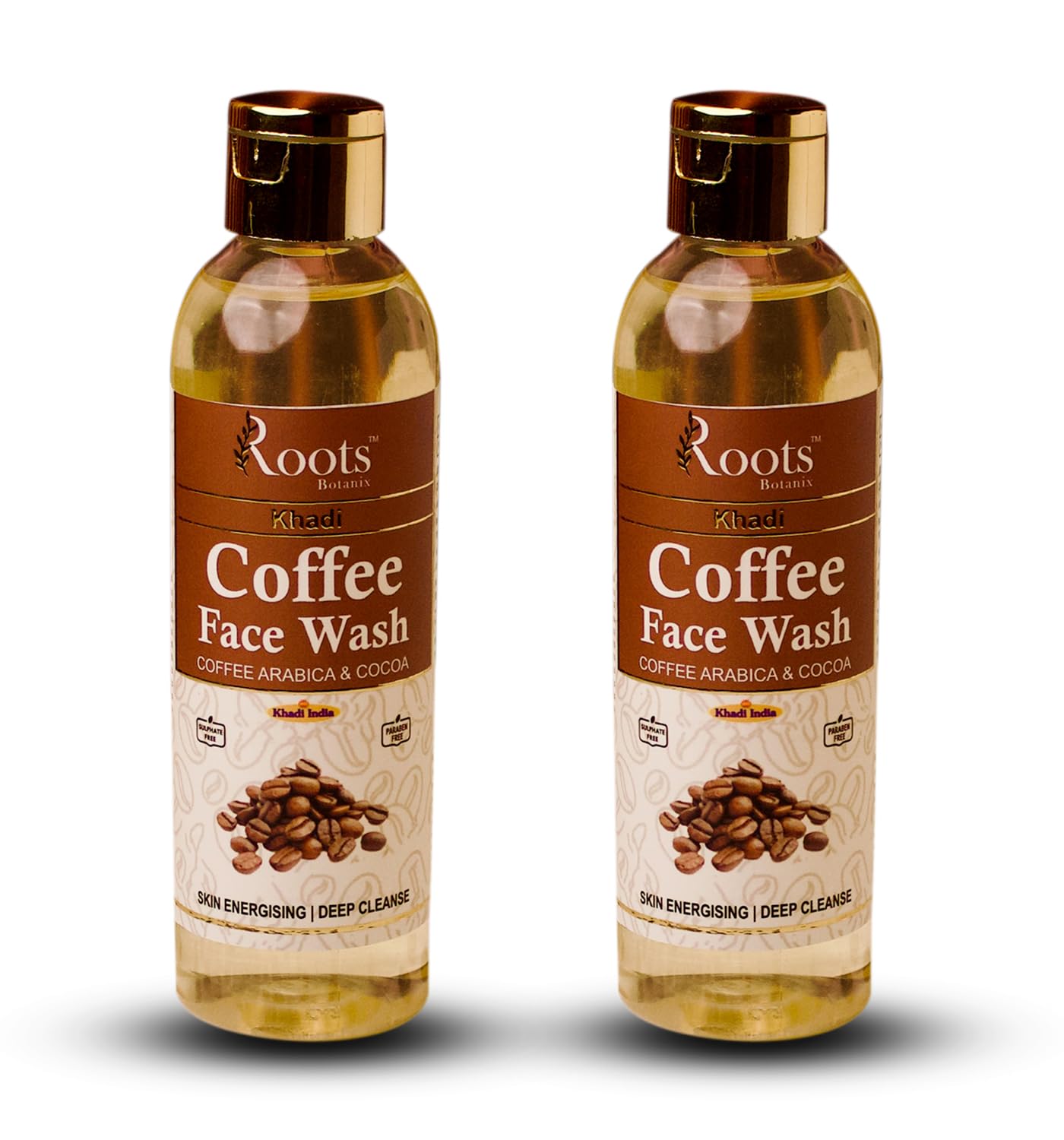 Roots Botanix Coffee Face Wash for Glowing Skin - Detan & Brightening Cleanser - Anti Pollution & Pimples Treatment - 200ml Liquid Soap (Pack of 2) - Perfect for Morning Skincare Routine & Post-Workout Refresh