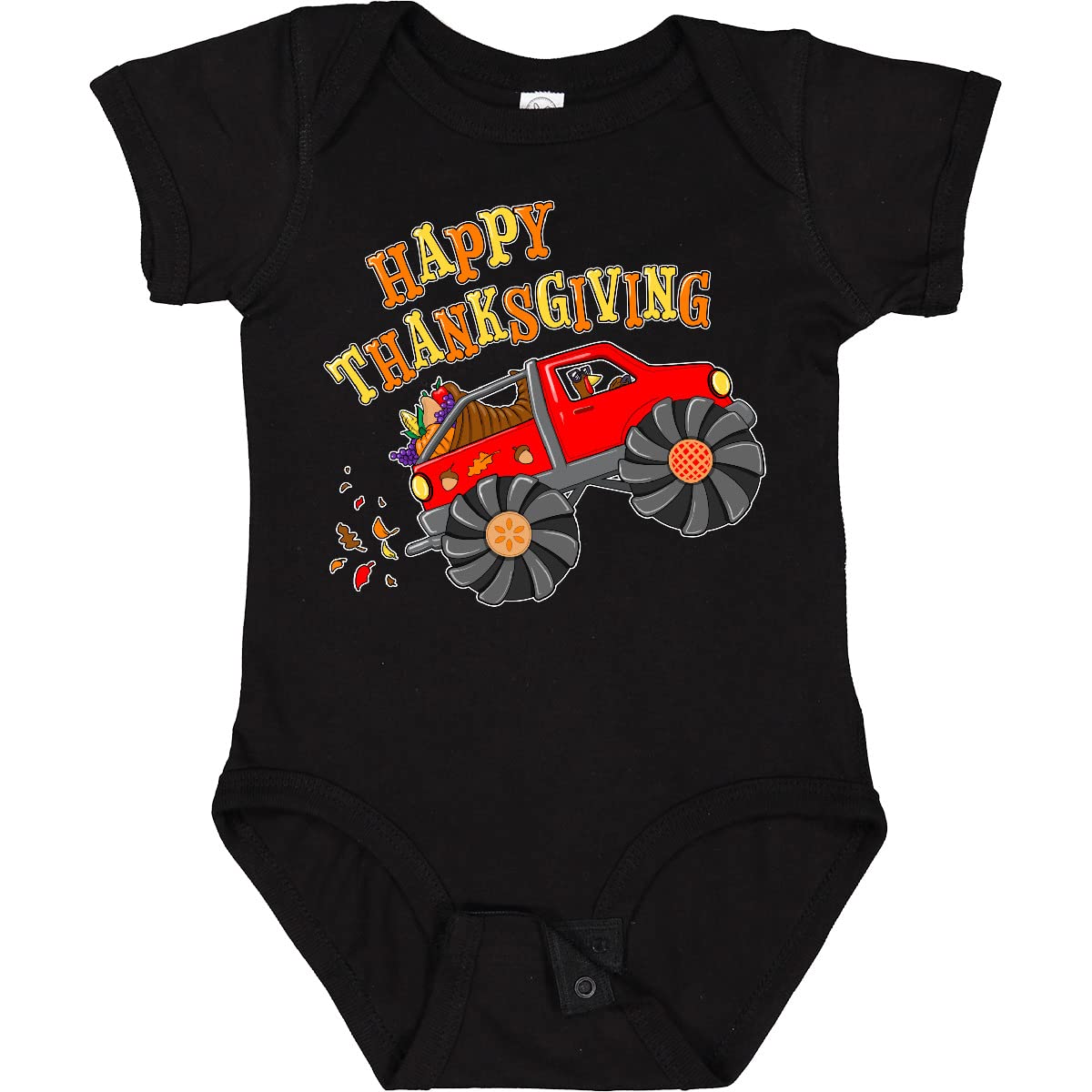 Inktastic Happy Thanksgiving Monster Truck with Turkey and Food Baby Bodysuit - Cute Holiday Outfit for Infants & Toddlers | Thanksgiving Family Gathering, Photo Shoots, Festive Celebrations