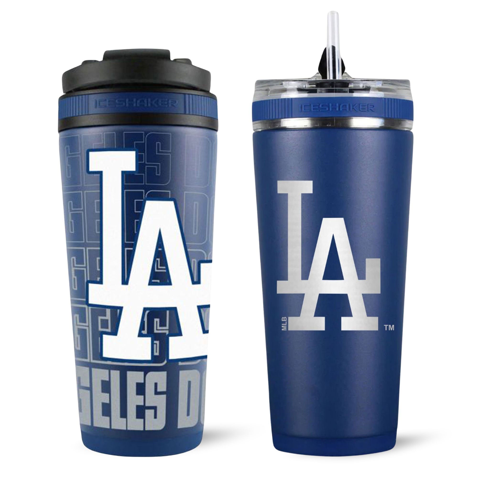 LA Dodgers Official Logo 4D Ice Shaker & Flex Bottle Bundle - Perfect for Baseball Games, Gym Workouts & Outdoor Activities