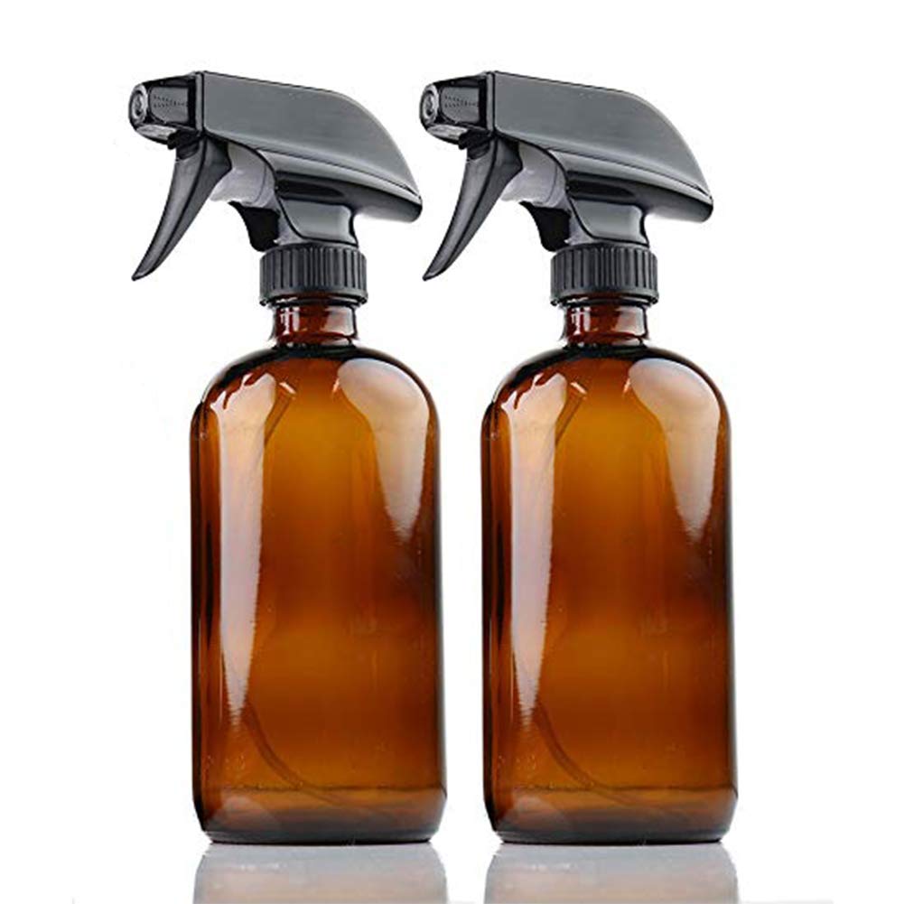 Amber Glass Spray Bottle 16oz (2-Pack) - Dark Brown Refillable Mist & Stream Sprayer for Essential Oils, Hair Care, Perfumes, Cleaning & Kitchen Use | Eco-Friendly Essential Oil Dispenser & Household Spray Bottle