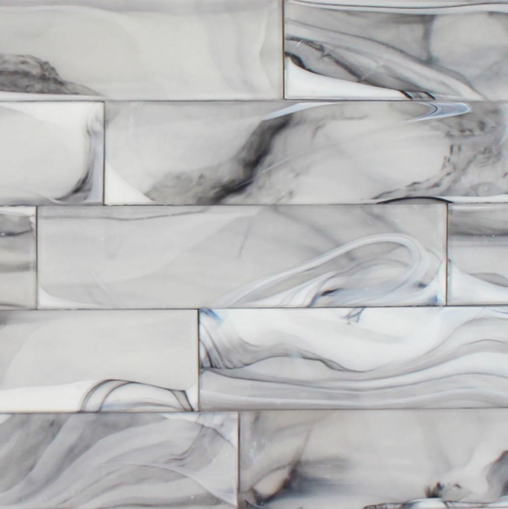 Grayish Swirl Glass Subway Tile 3x12 - Modern Kitchen Backsplash & Bathroom Wall Decor