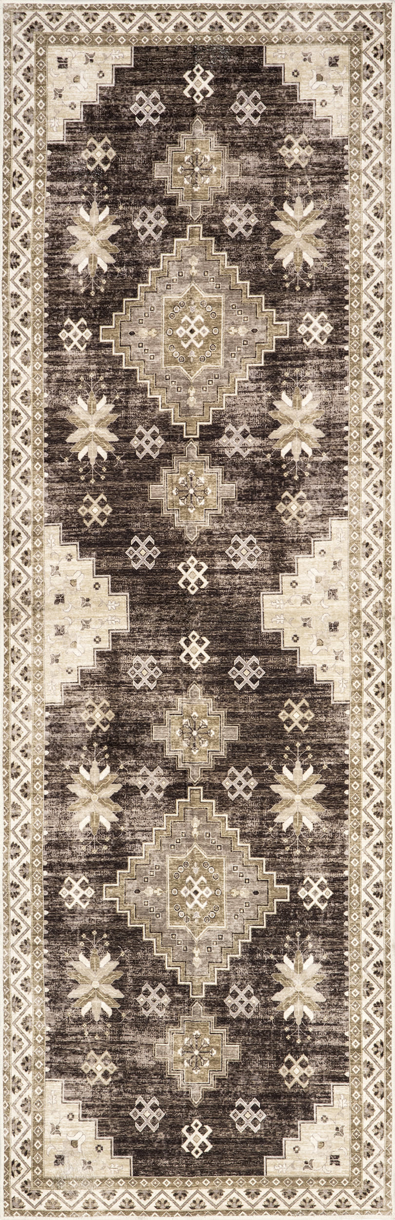Clovebud Medallion Washable Rug - Brown | Non-Slip & Stain Resistant | Perfect for Living Room, Bedroom & Entryway