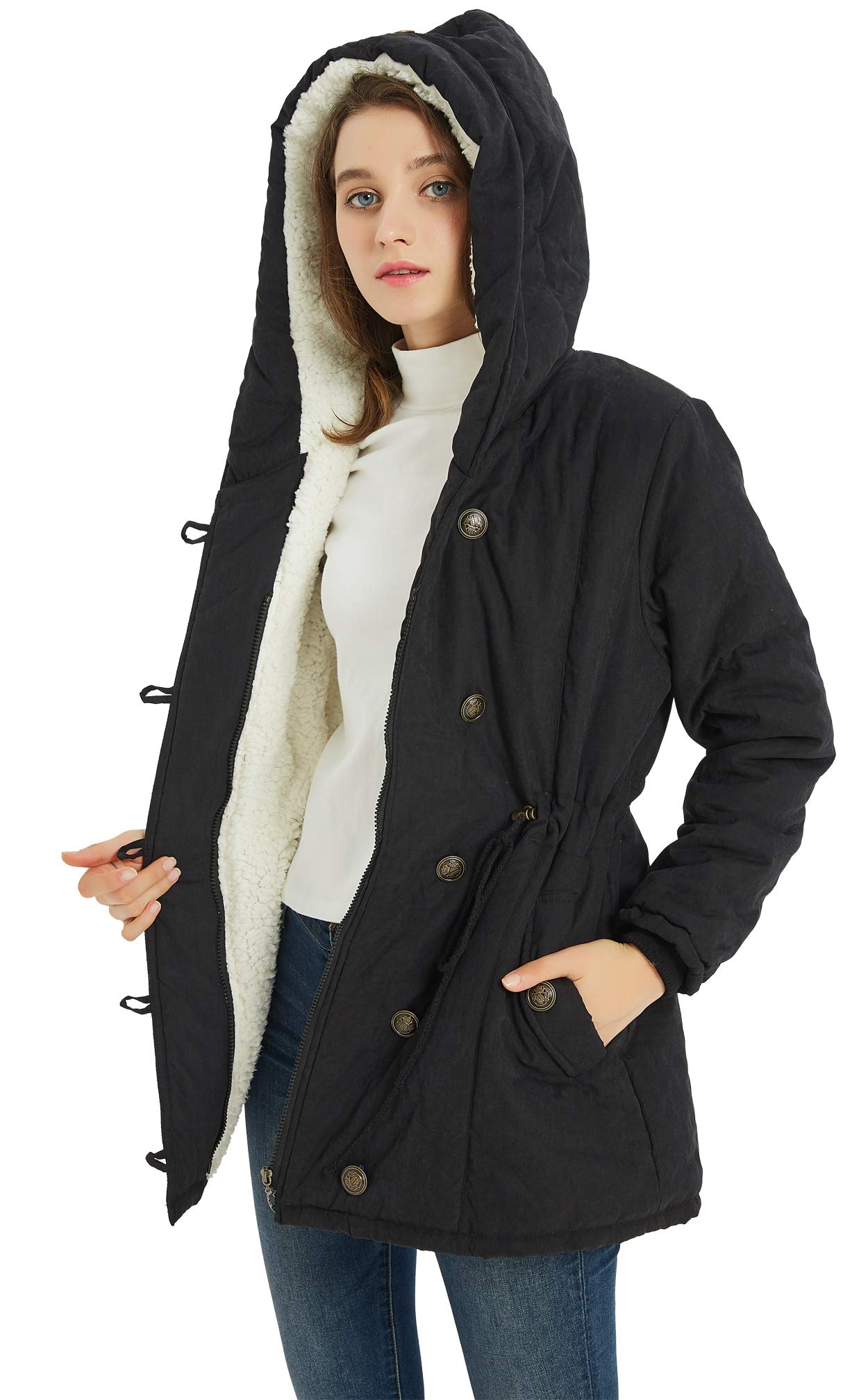 Nipogear Women's Winter Warm Fleece Hooded Parka Jacket with Drawstring - Cozy Outerwear for Cold Weather, Snow Activities & Casual Daily Wear